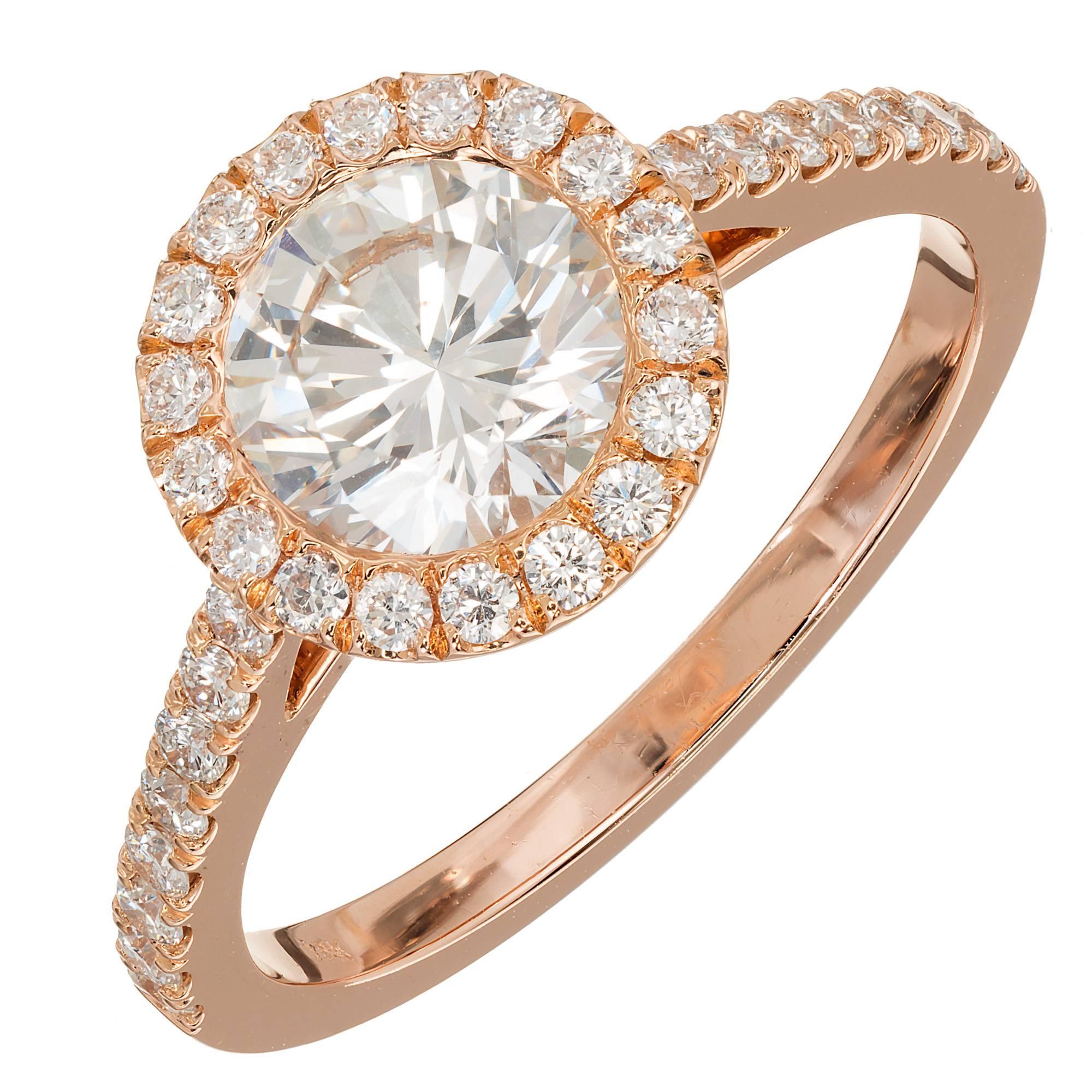Peter Suchy Gia Certified 1.06 Carat Diamond Halo Rose Gold Engagement Ring