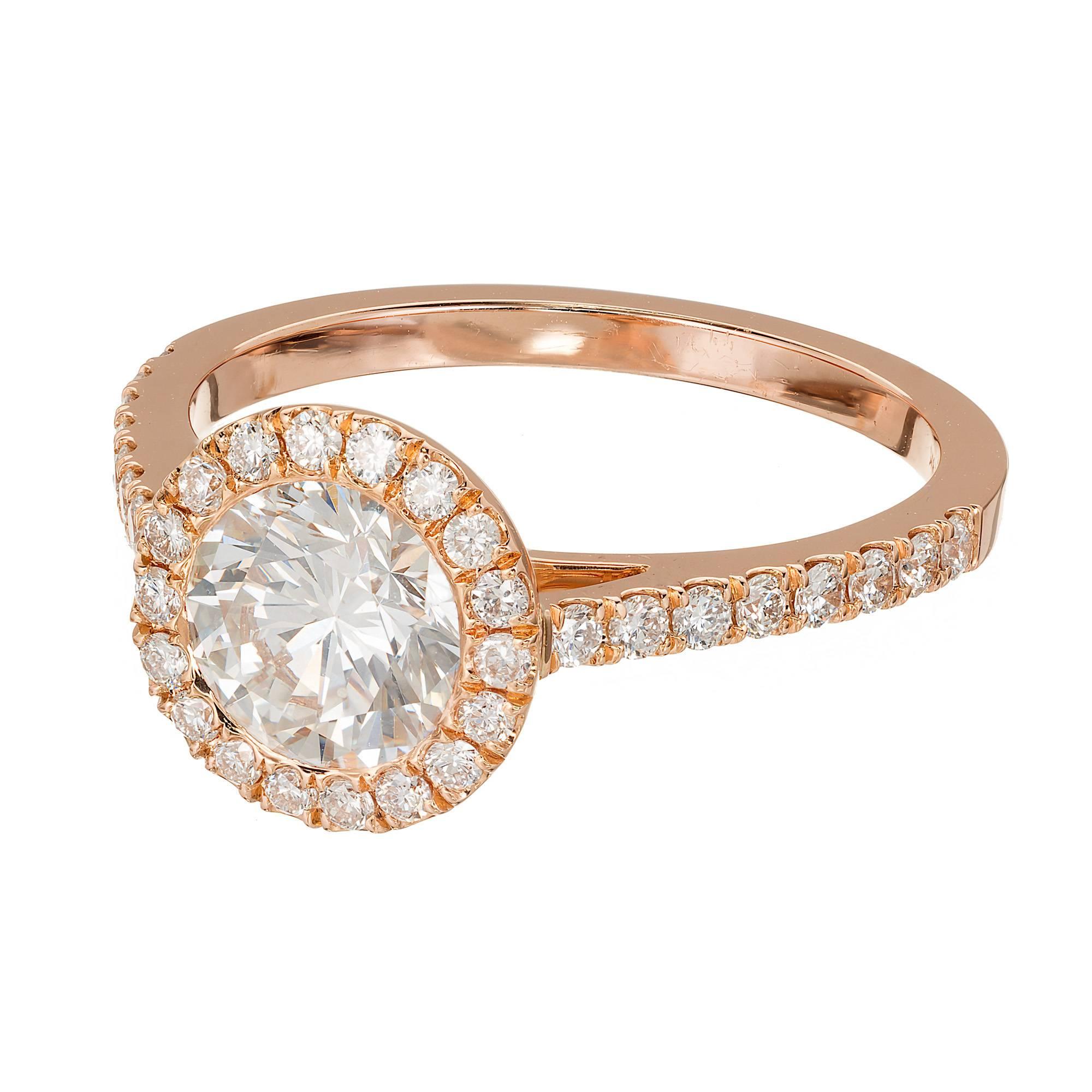 Peter Suchy Gia Certified 1.06 Carat Diamond Halo Rose Gold Engagement Ring For Sale 2