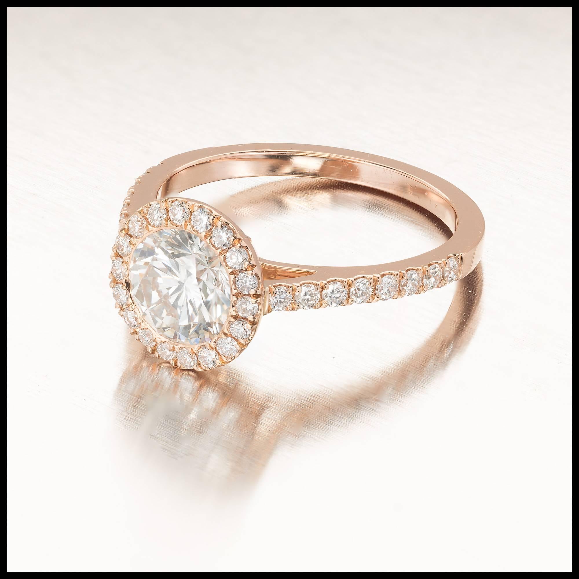 Peter Suchy Gia Certified 1.06 Carat Diamond Halo Rose Gold Engagement Ring In Good Condition For Sale In Stamford, CT