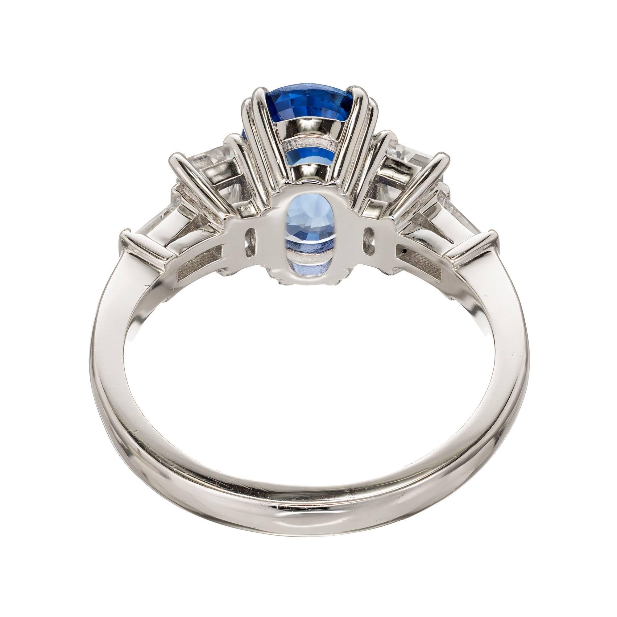 Peter Suchy, bague de fiançailles en platine avec saphir bleu naturel de 3,44 carats et diamant en vente 1