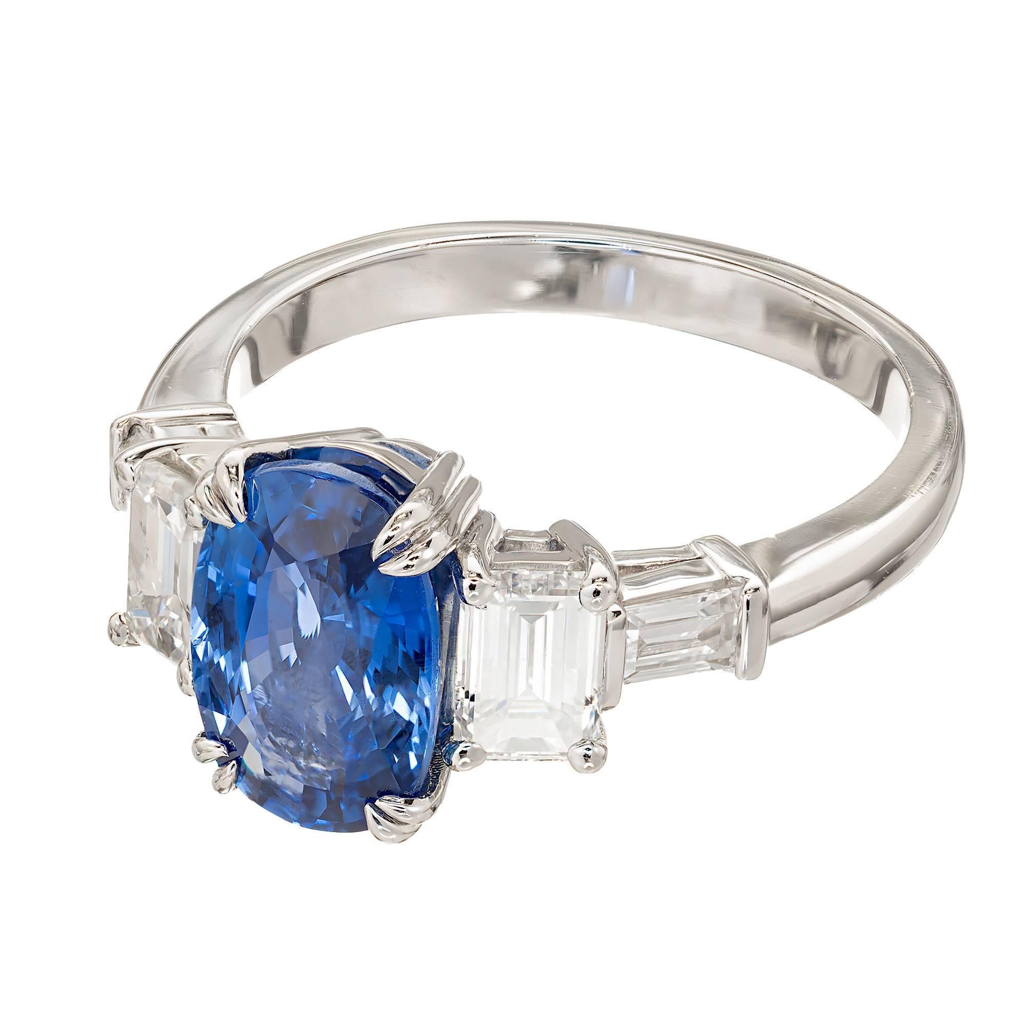 Peter Suchy, bague de fiançailles en platine avec saphir bleu naturel de 3,44 carats et diamant Pour femmes en vente