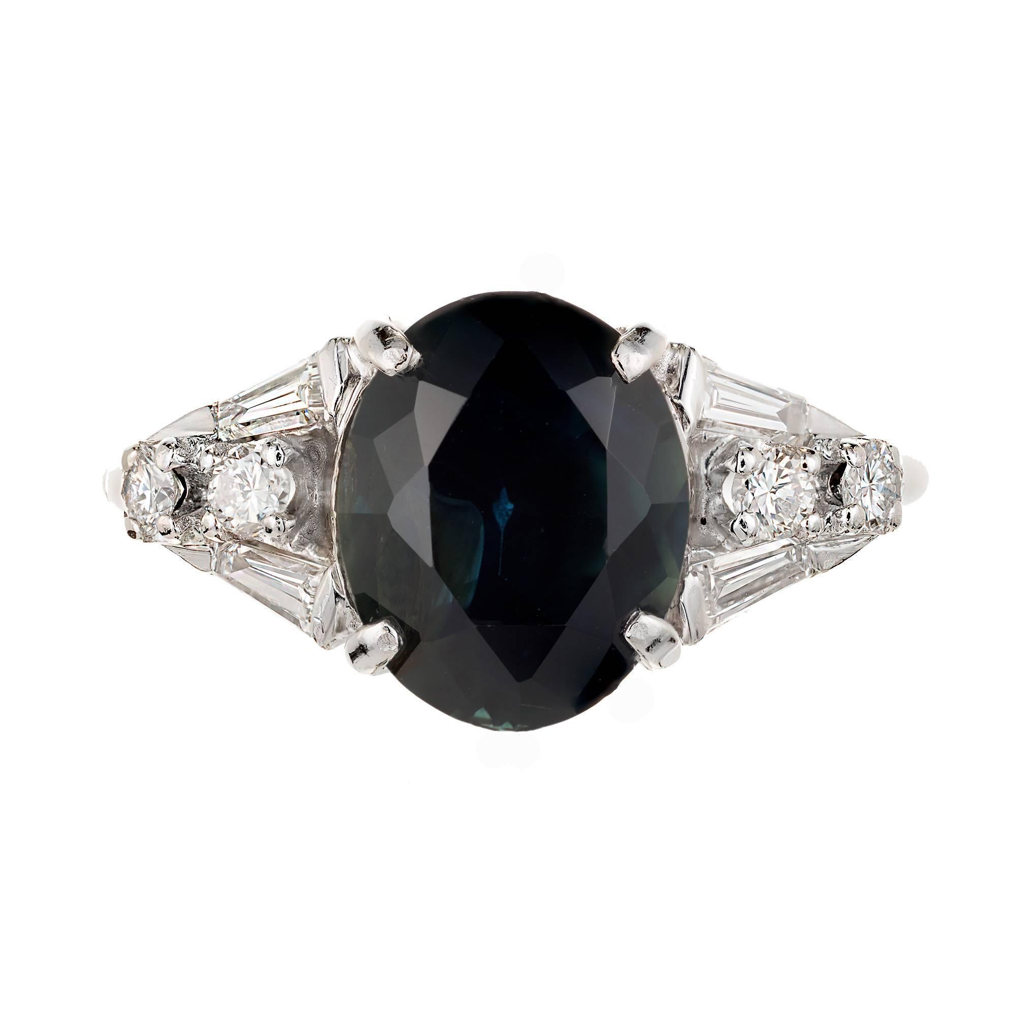 Oval Cut GIA Certified 3.30 Carat Natural Blue Sapphire Diamond Platinum Ring