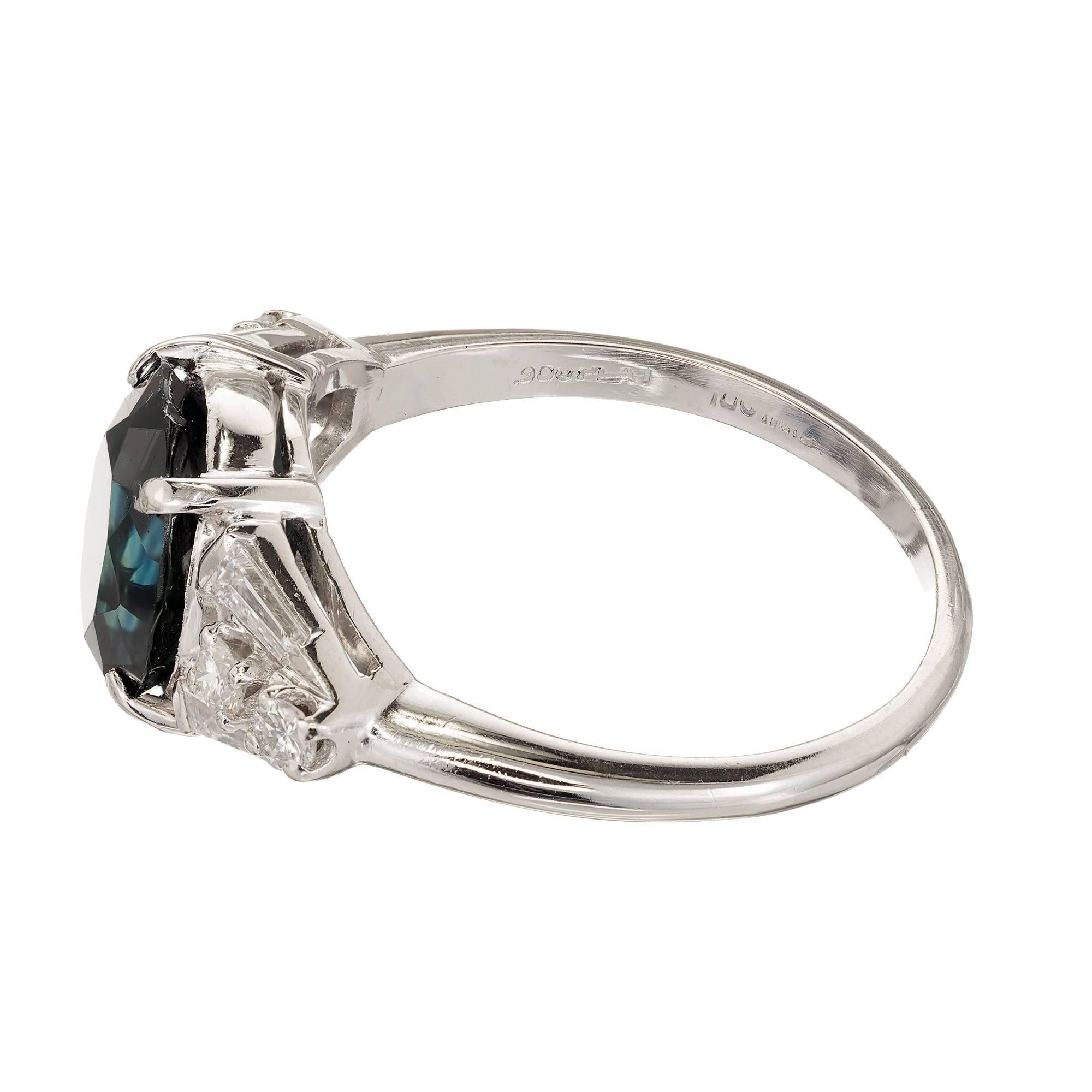 GIA Certified 3.30 Carat Natural Blue Sapphire Diamond Platinum Ring 3