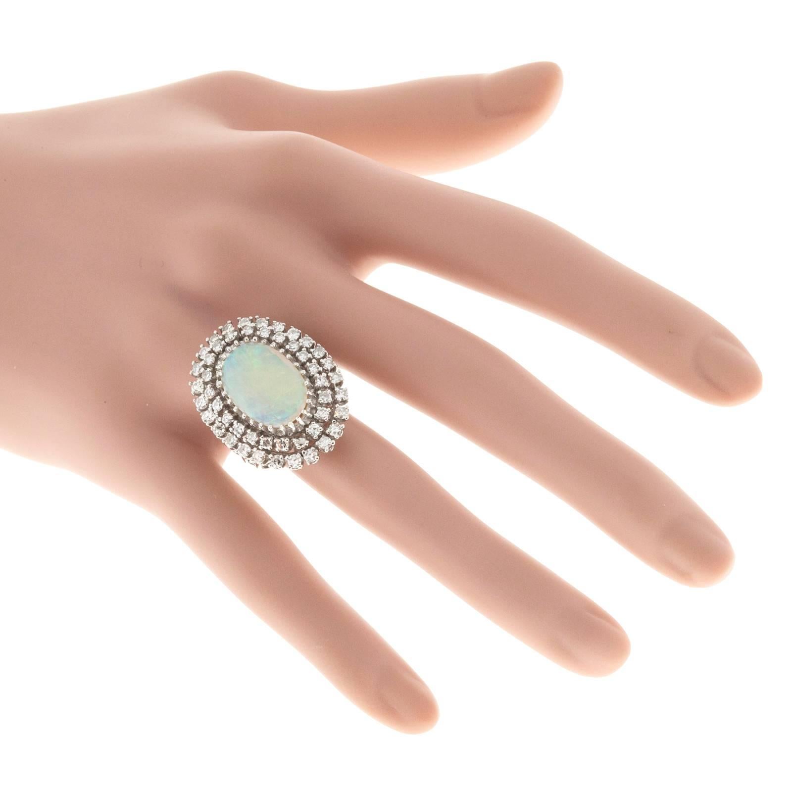 Opal Double Halo Diamond Gold Ring 2