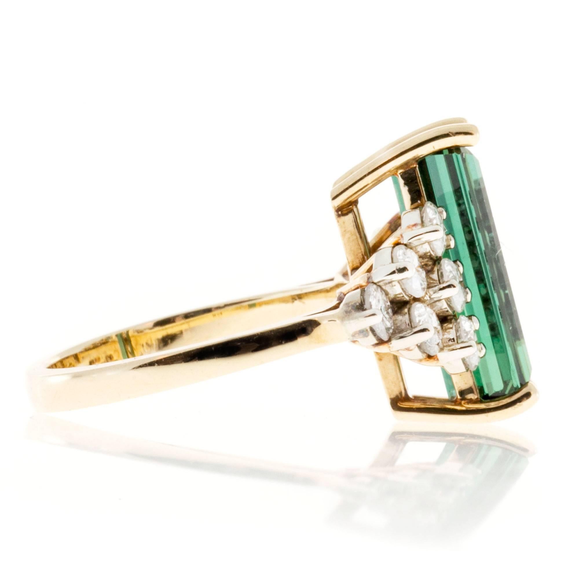 Women's Peter Suchy Elongated Green Tourmaline Diamond Gold Ring