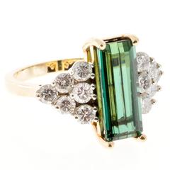 Peter Suchy Elongated Green Tourmaline Diamond Gold Ring