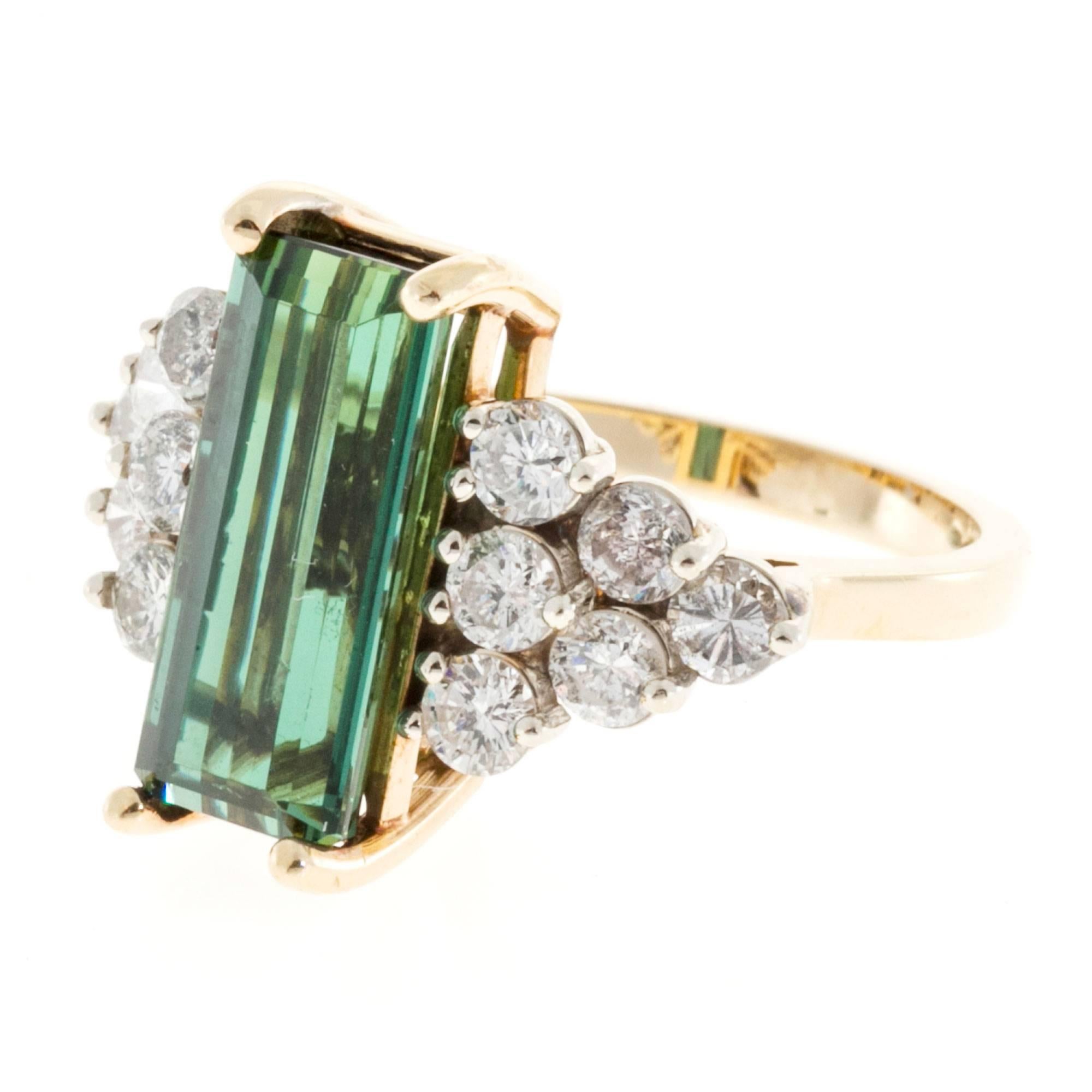 Peter Suchy Elongated Green Tourmaline Diamond Gold Ring 1