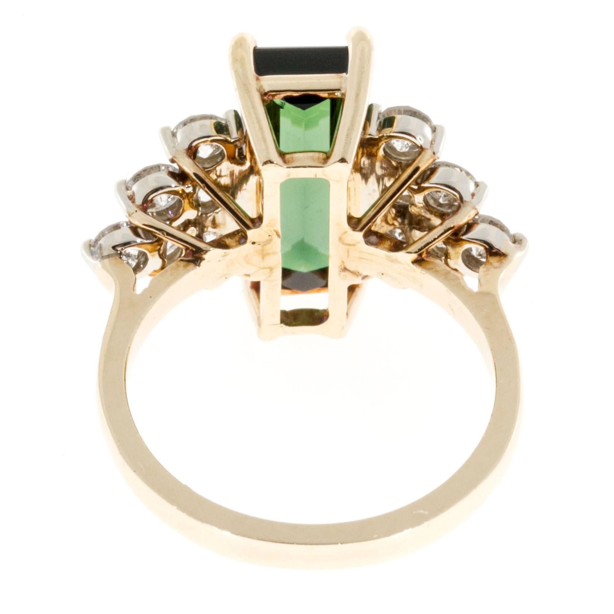 Peter Suchy Elongated Green Tourmaline Diamond Gold Ring In Good Condition In Stamford, CT