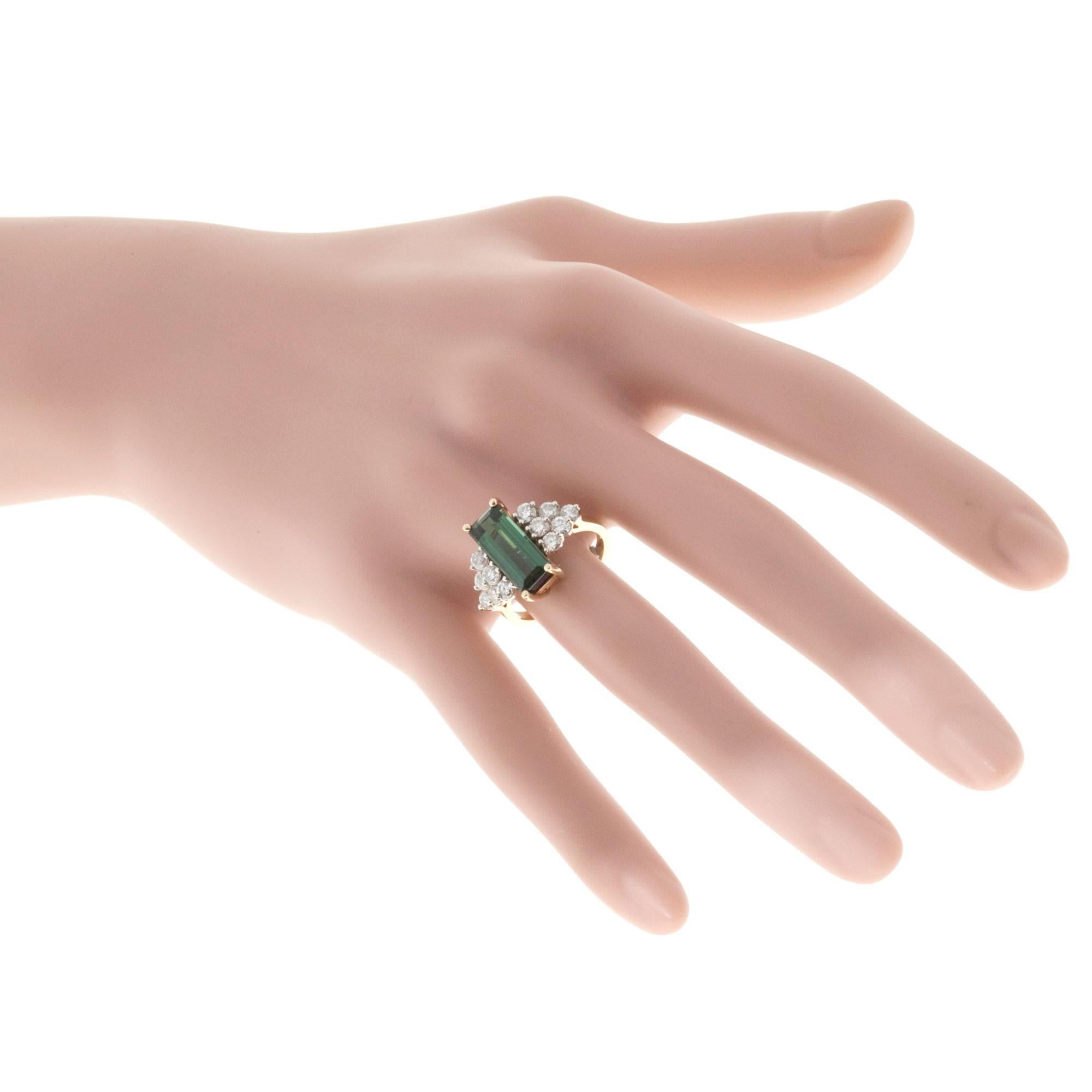 Peter Suchy Elongated Green Tourmaline Diamond Gold Ring 2