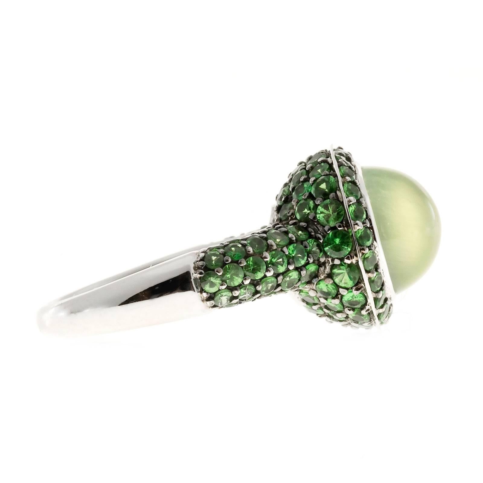 Round Cut Crivelli Peridott Tsavorite Garnet Gold Cocktail Ring