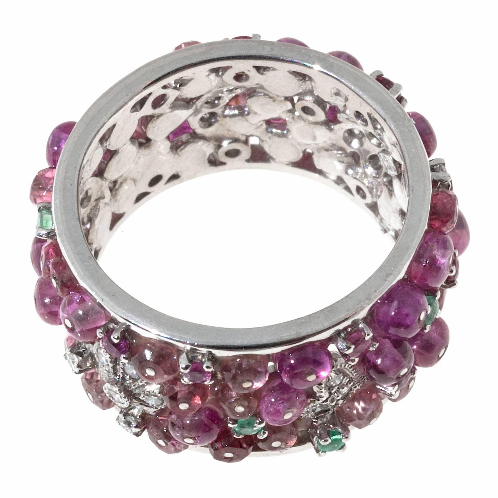 Women's Ruby Emerald Diamond Gold Band Ring