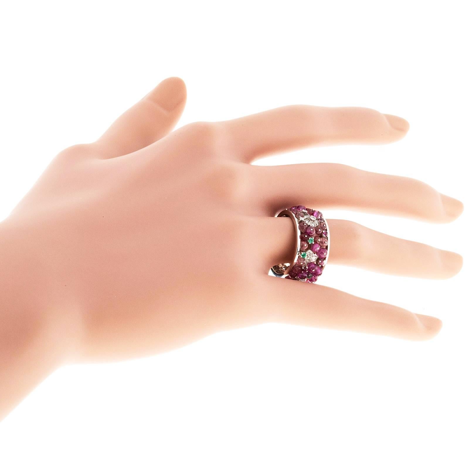 Ruby Emerald Diamond Gold Band Ring 1