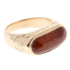 Brown Jadeite Jade Gold Saddle Ring