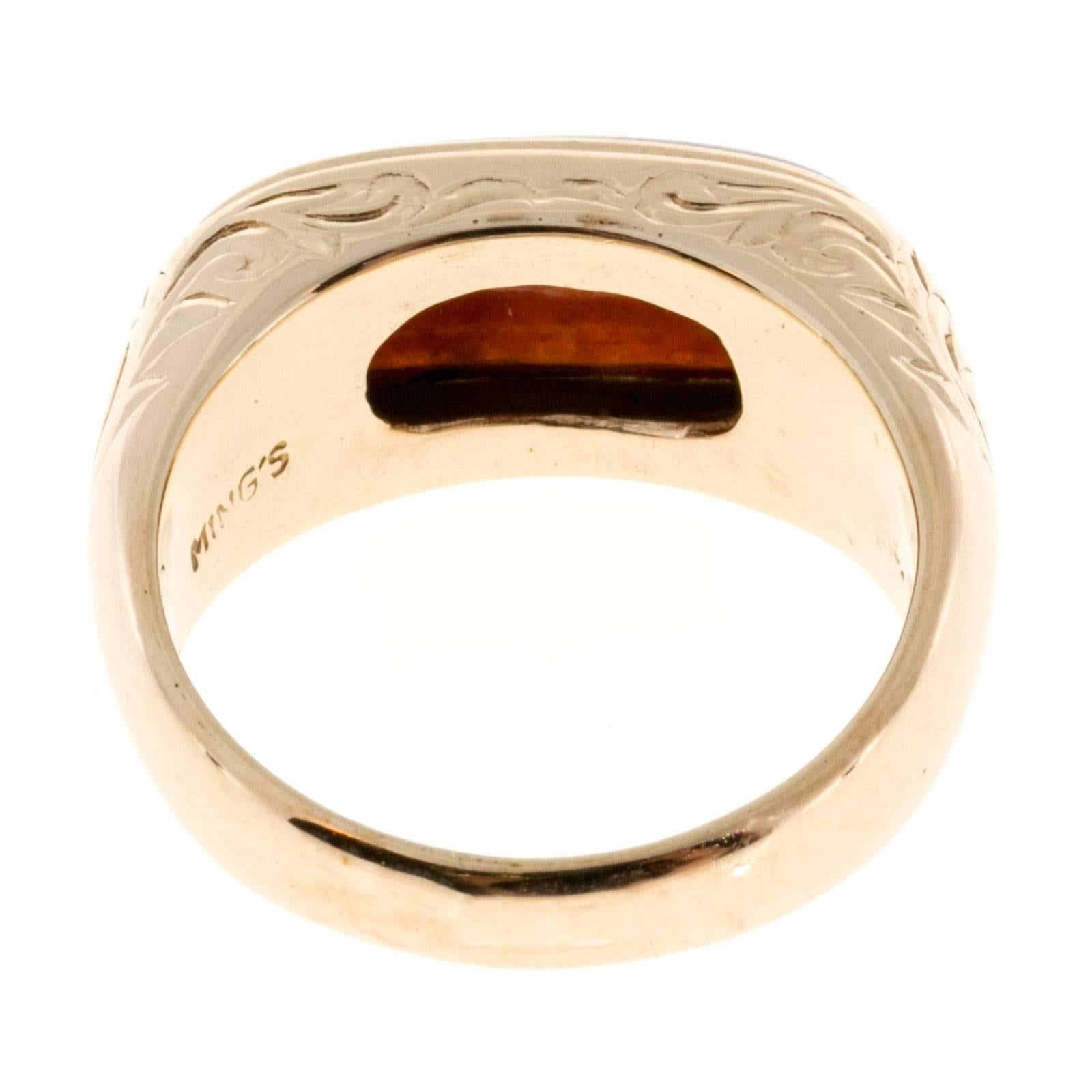 Women's Brown Jadeite Jade Gold Saddle Ring