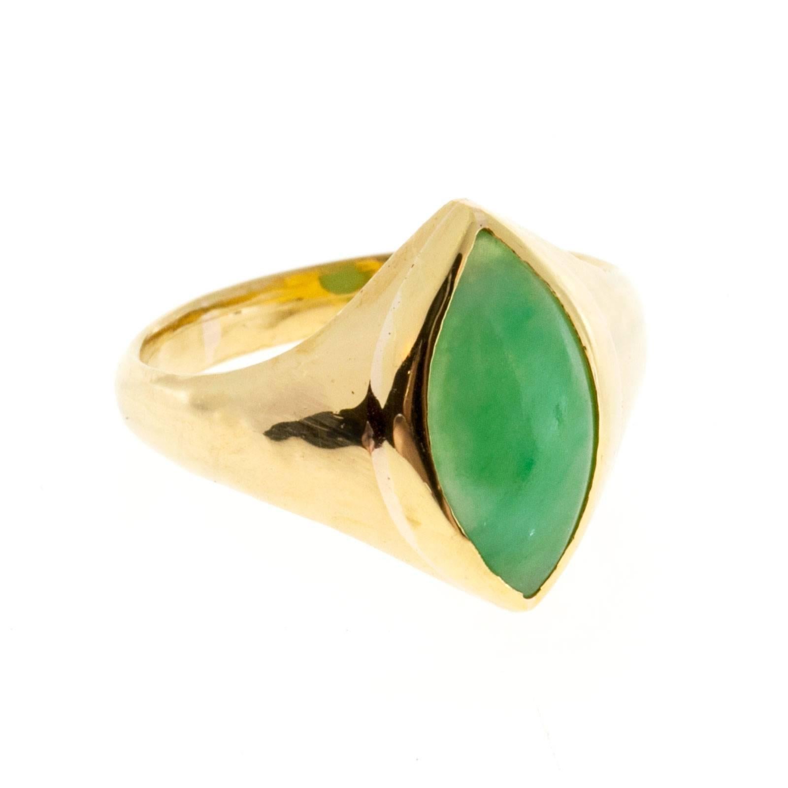 Women's Green Marquise Jadeite Jade Gold Cocktail Ring