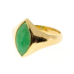 Green Marquise Jadeite Jade Gold Cocktail Ring