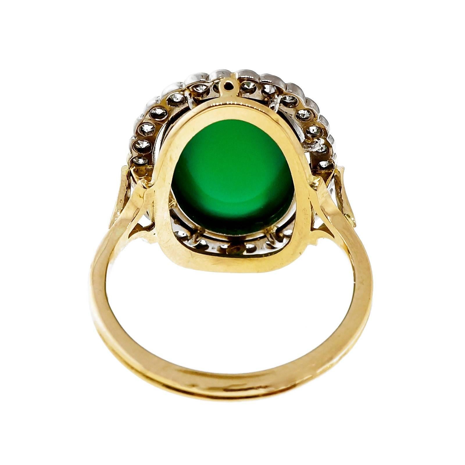 Women's Green Onyx Diamond Yellow White Gold Ring 