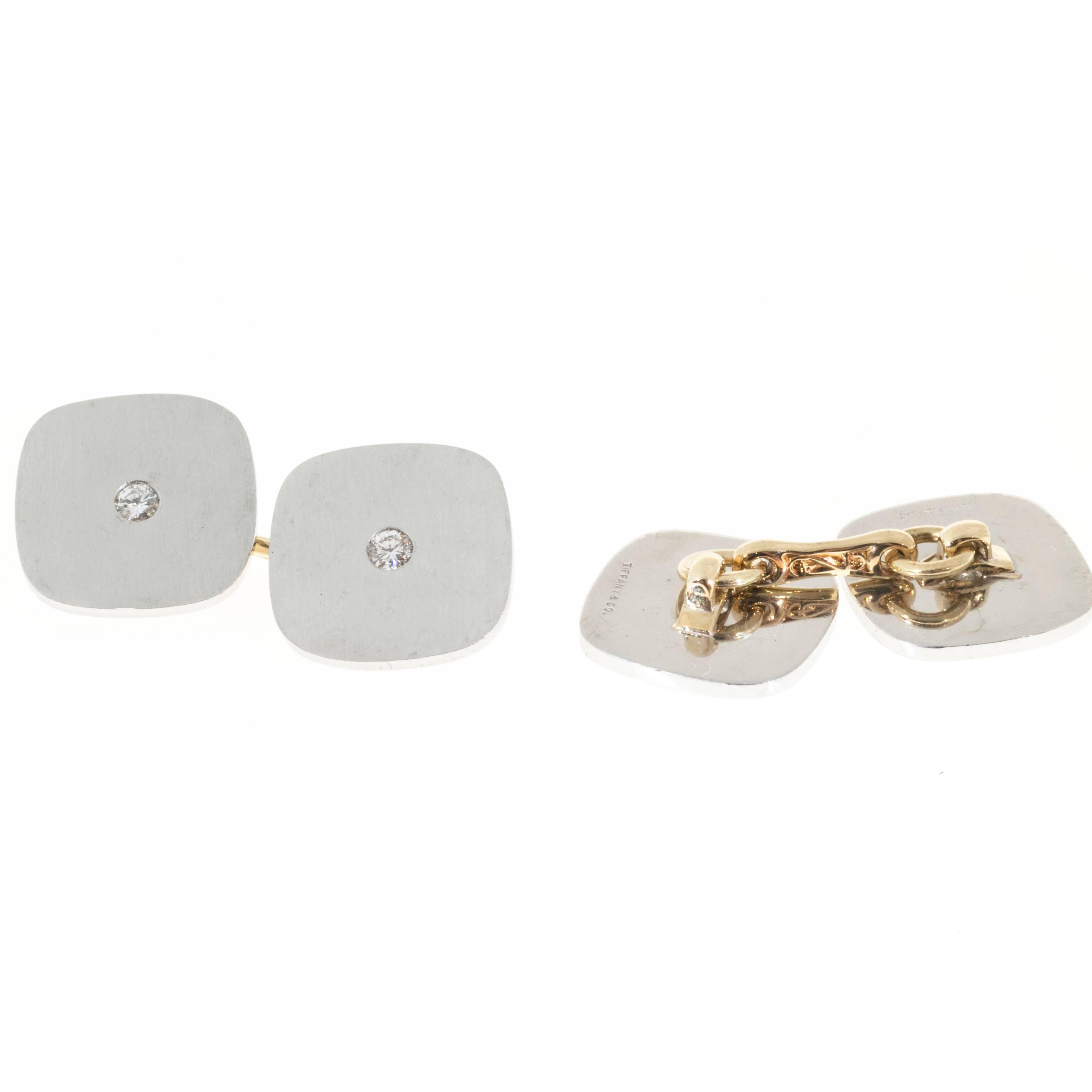 Tiffany & Co. Boutons de manchette double face en or et platine avec diamants Bon état - En vente à Stamford, CT