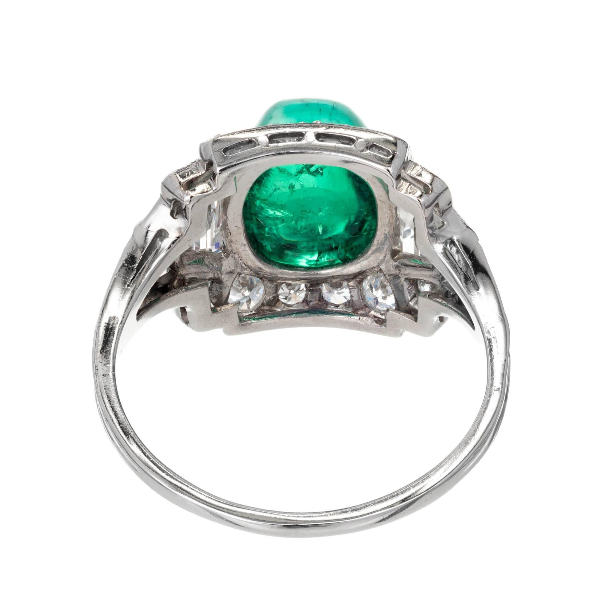 Cushion Cut Tiffany & Co. 3.60 Carat Colombian Emerald Diamond Platinum Cocktail Ring For Sale