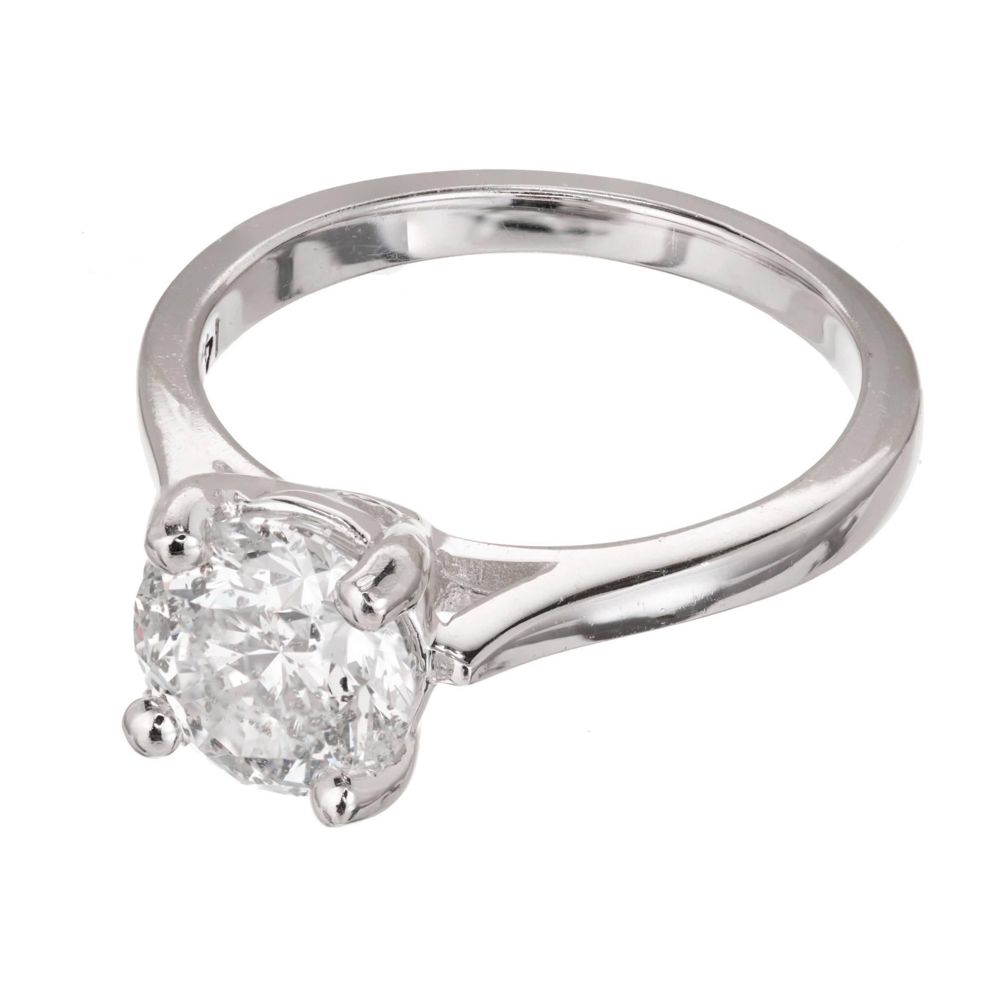14k white gold four prong solitaire diamond engagement ring. 1.91ct center stone diamond in a 14k white gold setting.

1.91ct, E color, SI3 clarity, Table: 58% Depth: 64.3%.  EGL # US64284704D
Size 6.5 and sizable
14k White Gold
Stamped: 14k