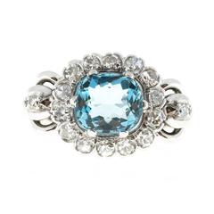 Blue Zircon Diamond Halo Gold Engagement Ring 3
