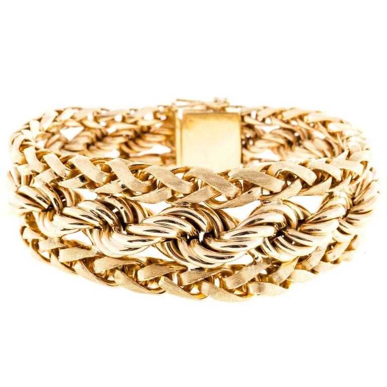 Heavy Gold Florentined Wheat and Rope Chain Bracelet at 1stDibs