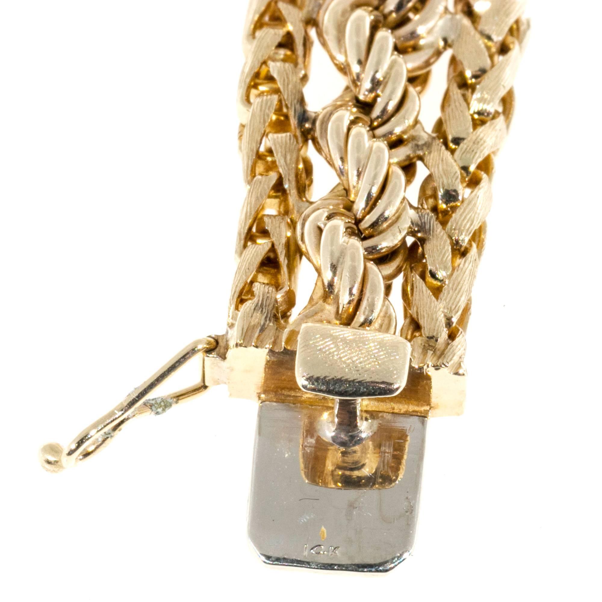 Women's Heavy Gold Florentined Wheat and Rope Chain Bracelet