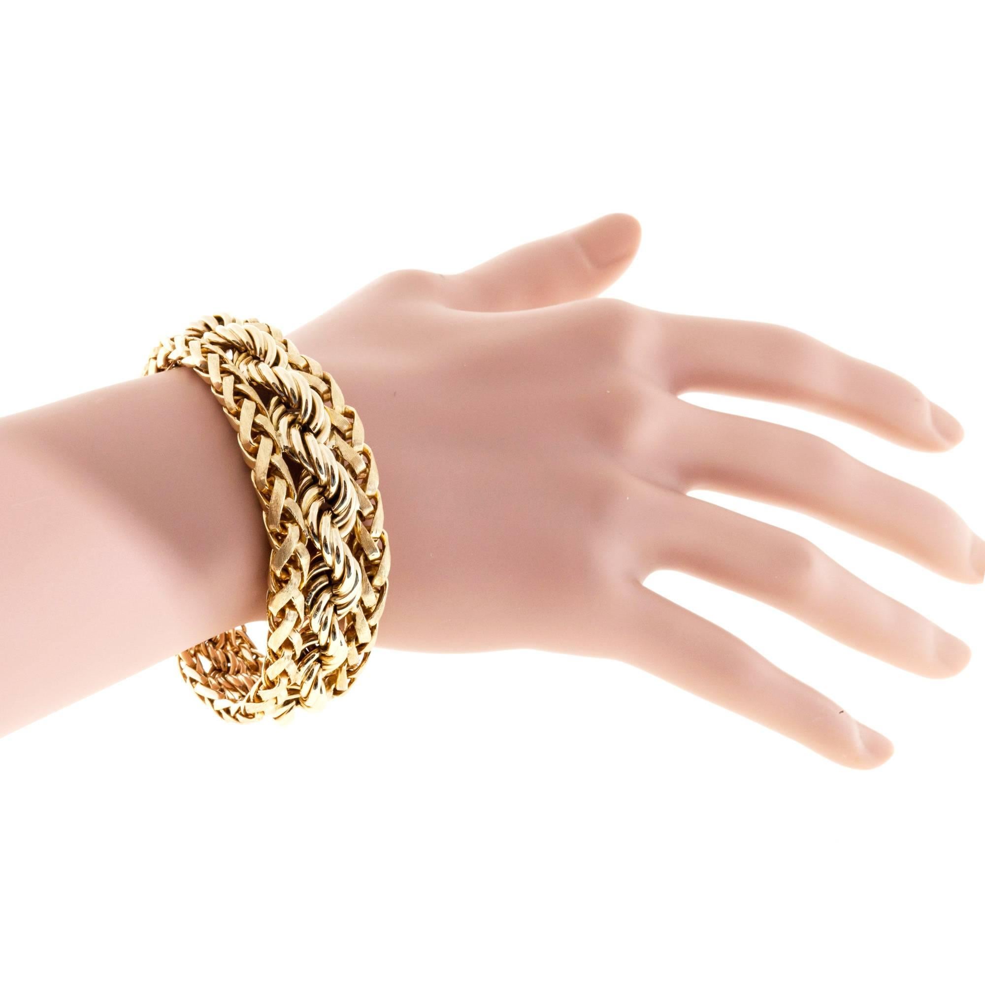Heavy Gold Florentined Wheat and Rope Chain Bracelet 1