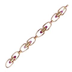 Pink Briolette Tourmaline Ruby Diamond Rose Gold U Link Bracelet 12