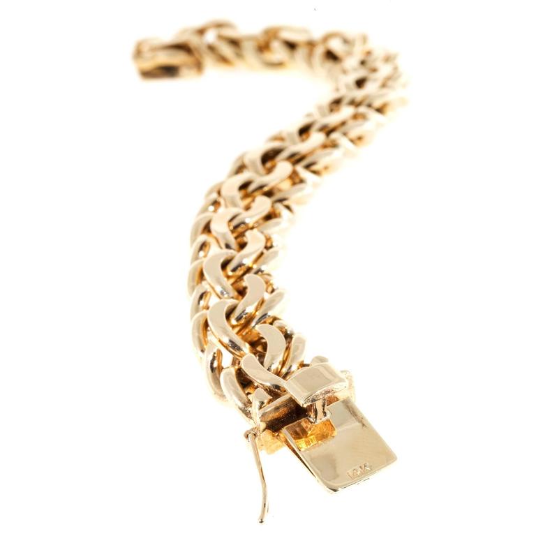 Heavy Solid Gold Double Spiral Link Charm Bracelet at 1stDibs
