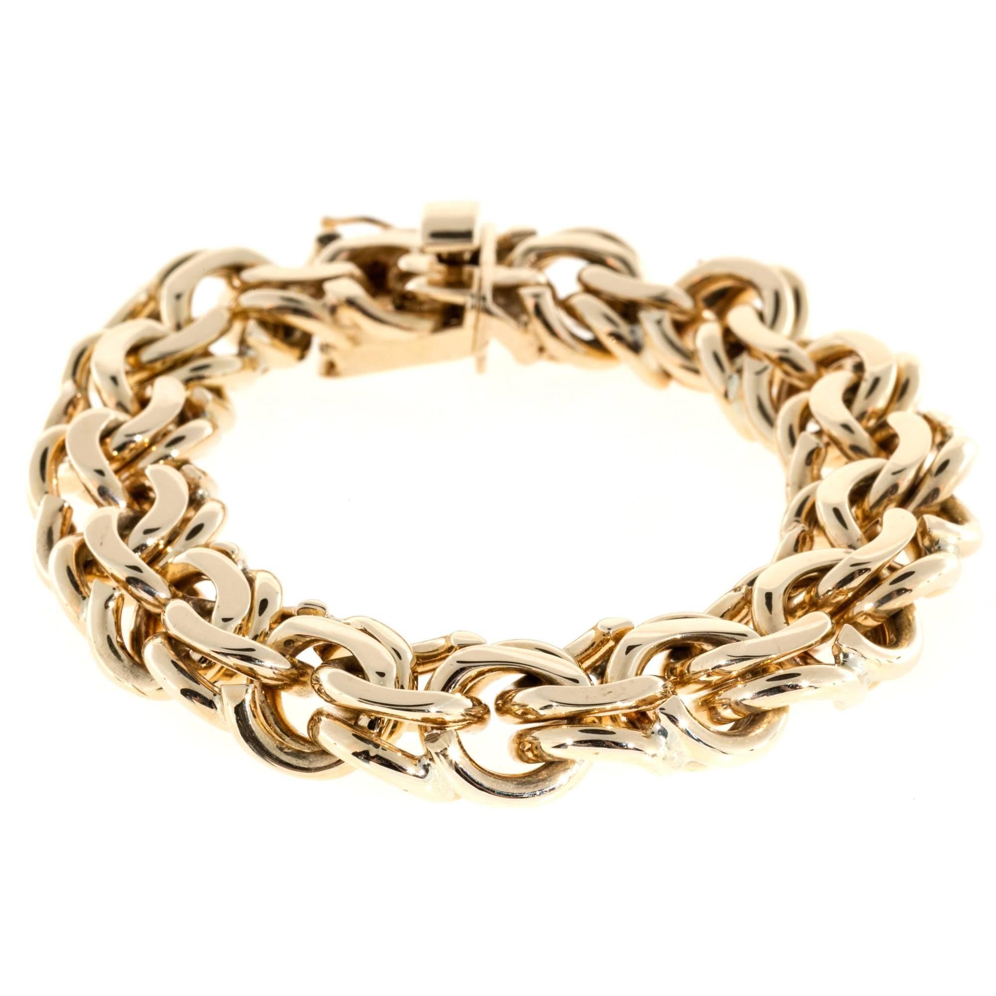 Heavy Solid Gold Double Spiral Link Charm Bracelet In Good Condition In Stamford, CT