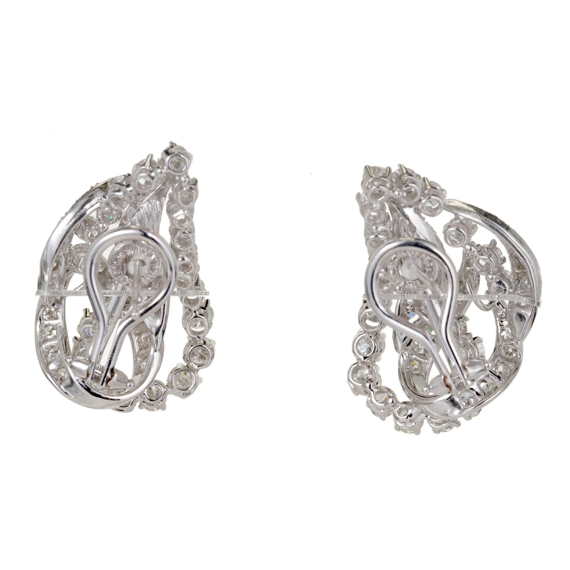Round Cut 3.25 Carat Diamond Gold Swirl Earrings