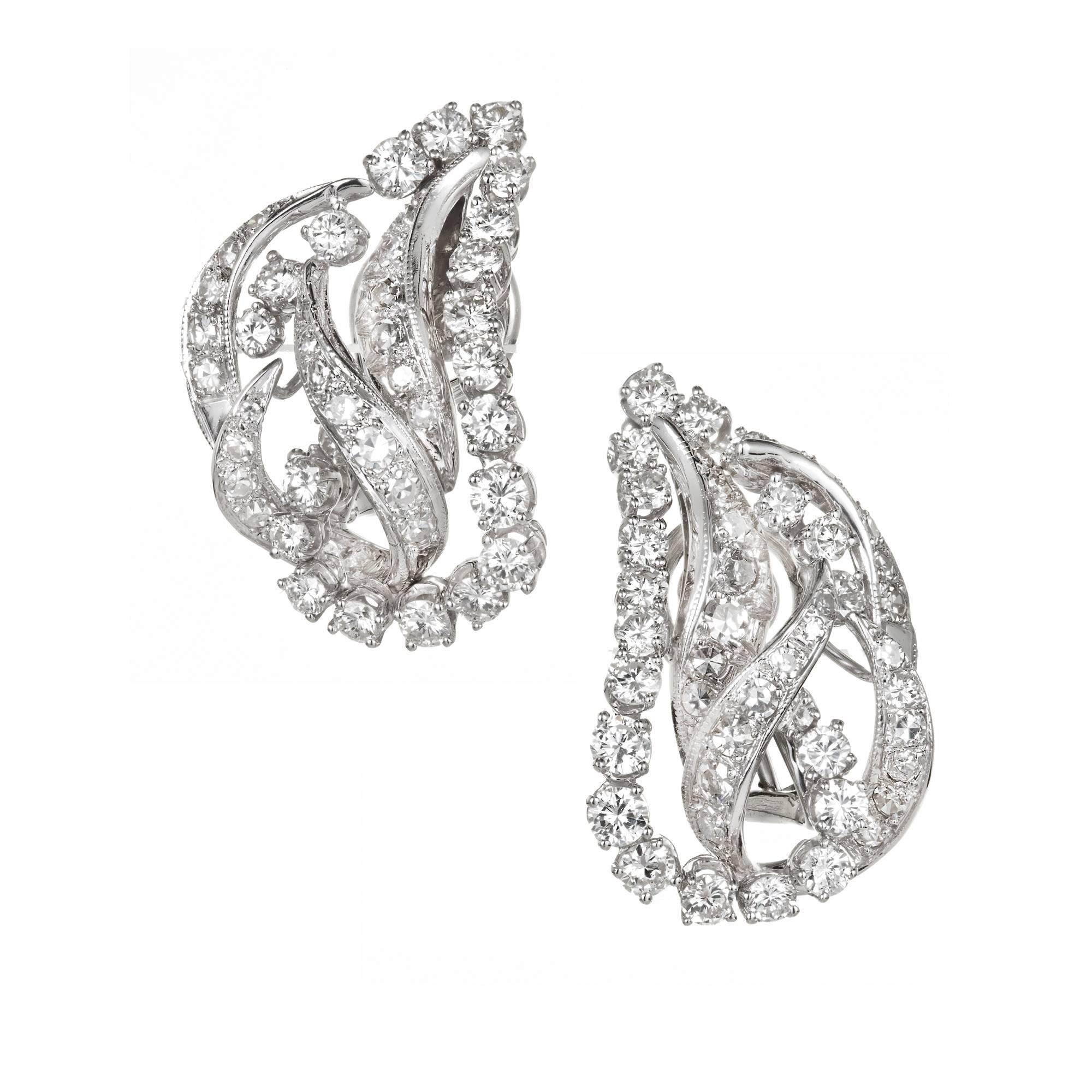 3.25 Carat Diamond Gold Swirl Earrings