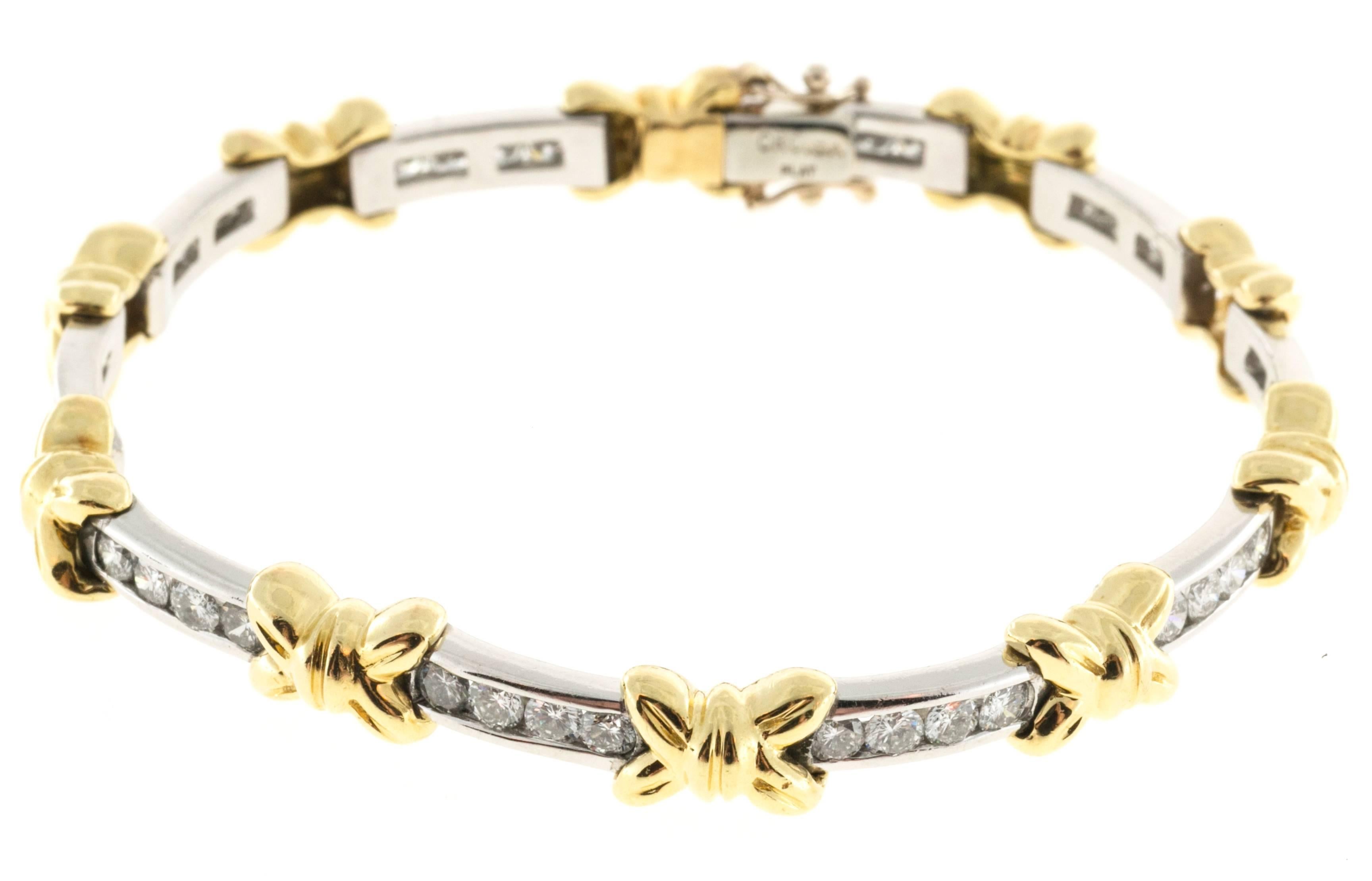 Women's Diamond Gold Platinum X Bows Bracelet