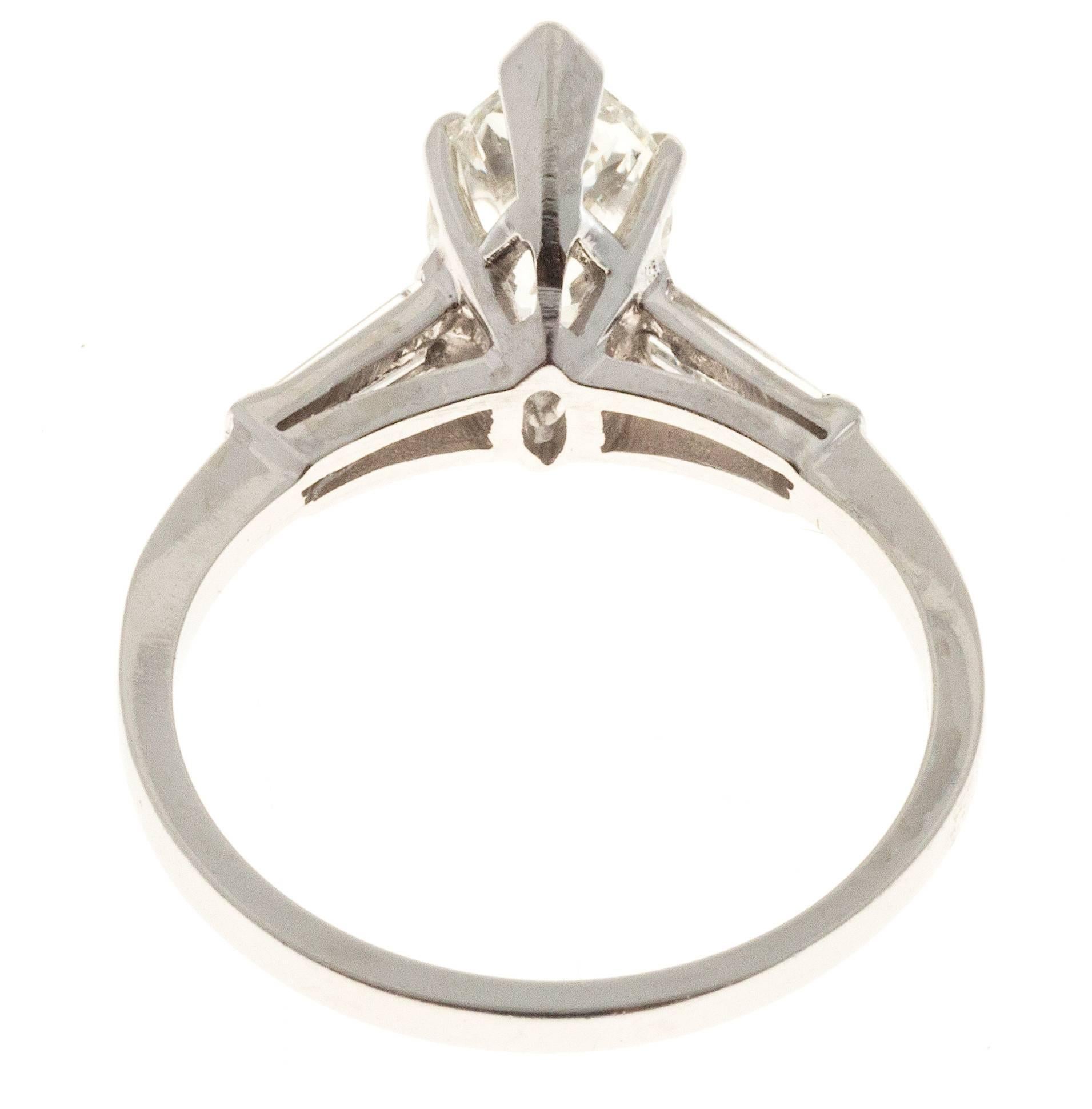 Marquise Cut 1.31 Carat Diamond Marquise Baguette Platinum Engagement Ring