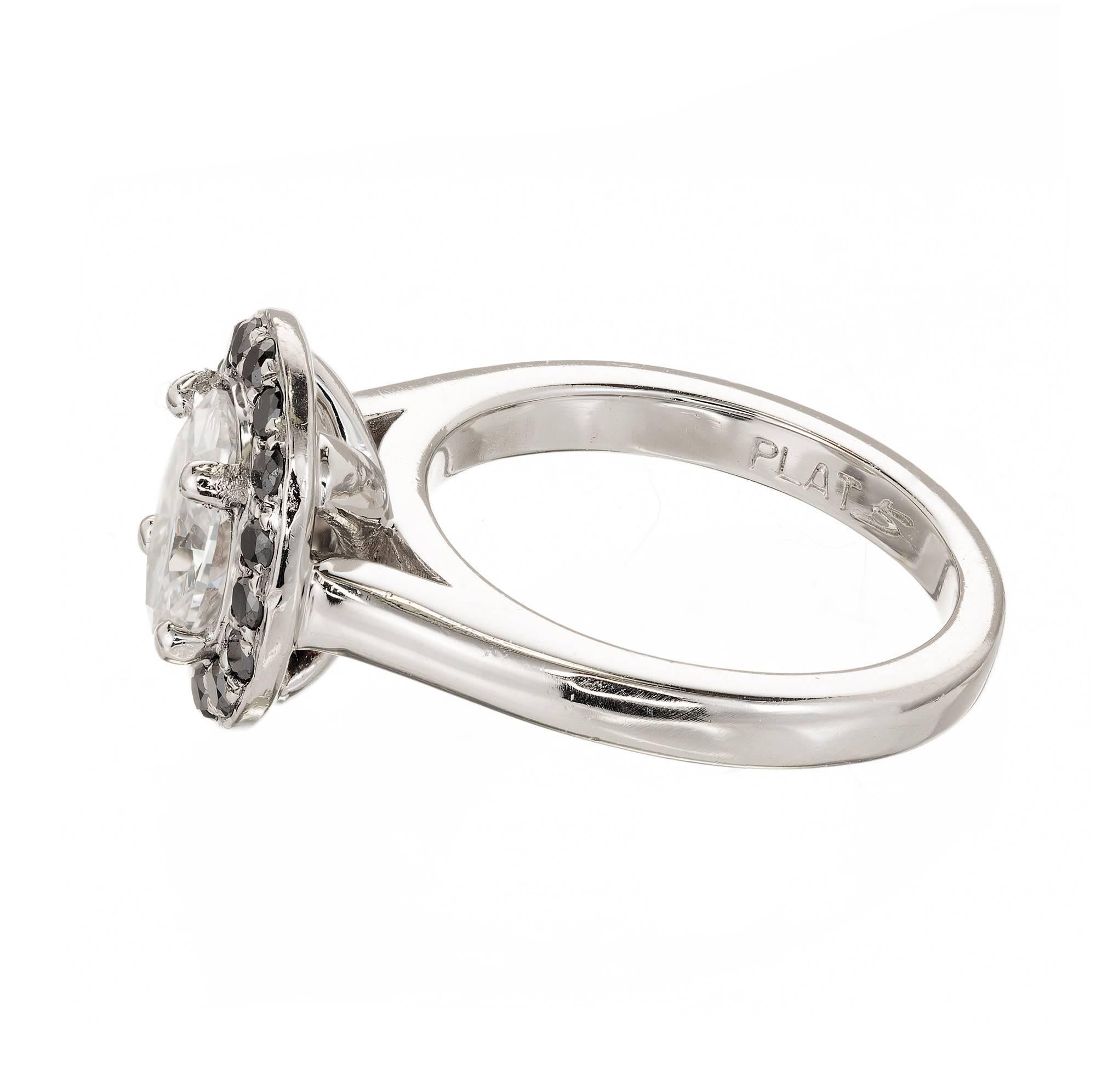 Women's GIA Certified .96 Carat Oval Diamond Black Diamond Halo Platinum Engagement Ring