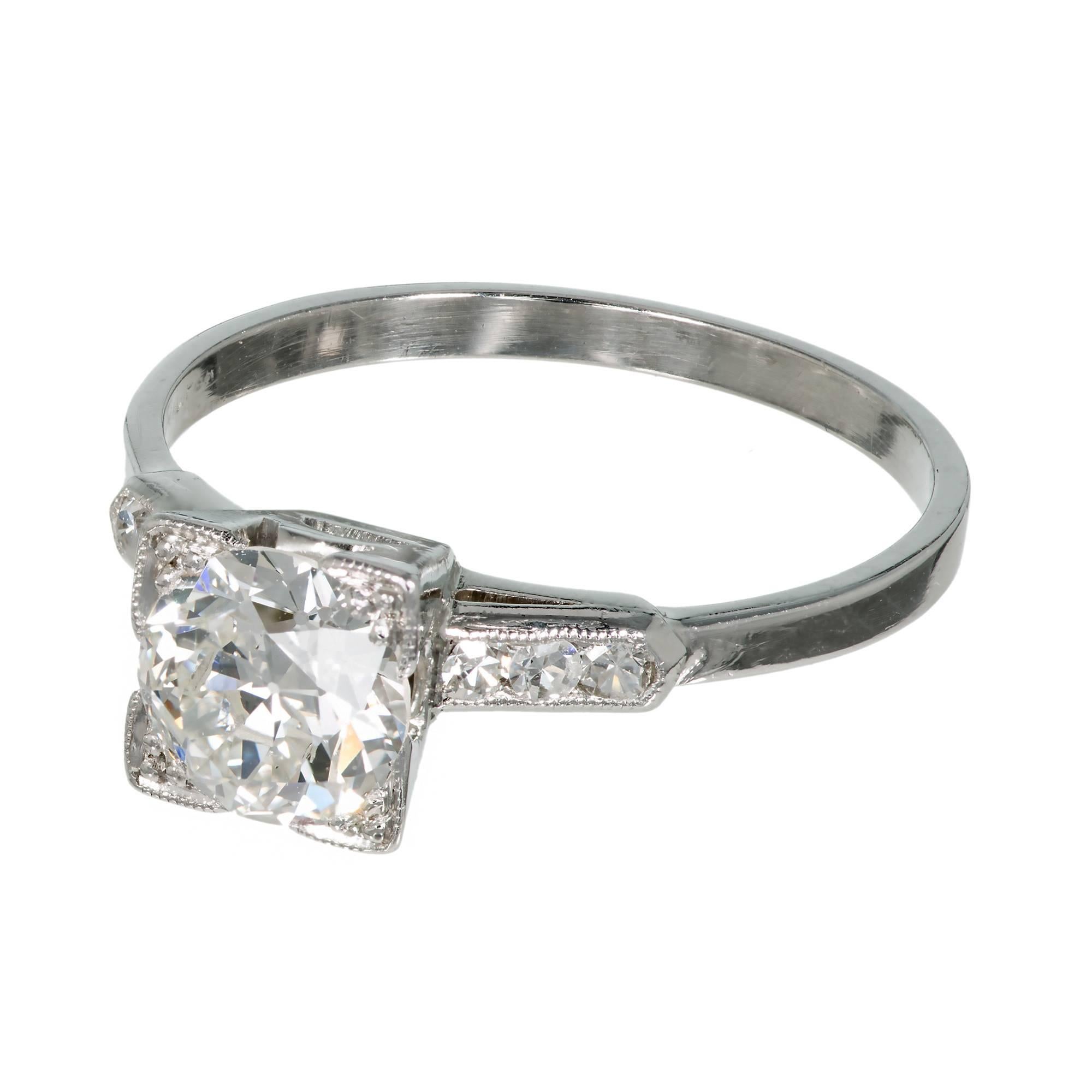 Old European Cut Art Deco Old European Diamond Ideal Cut Platinum Engagement Ring