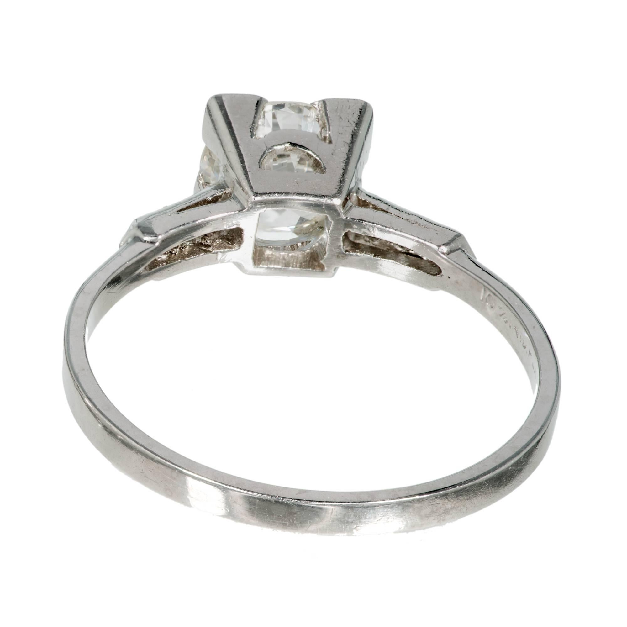 Art Deco Old European Diamond Ideal Cut Platinum Engagement Ring In Good Condition In Stamford, CT