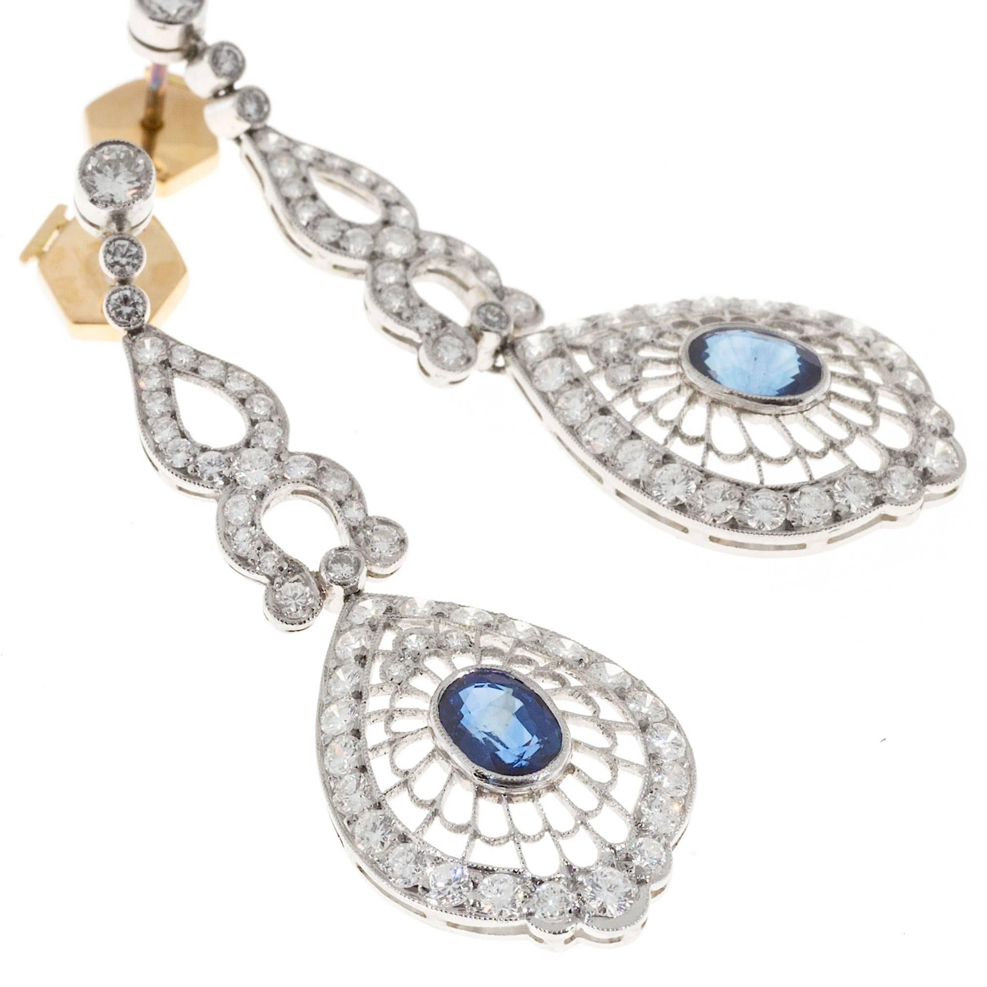 Women's Sapphire Diamond Platinum Dangle Earrings