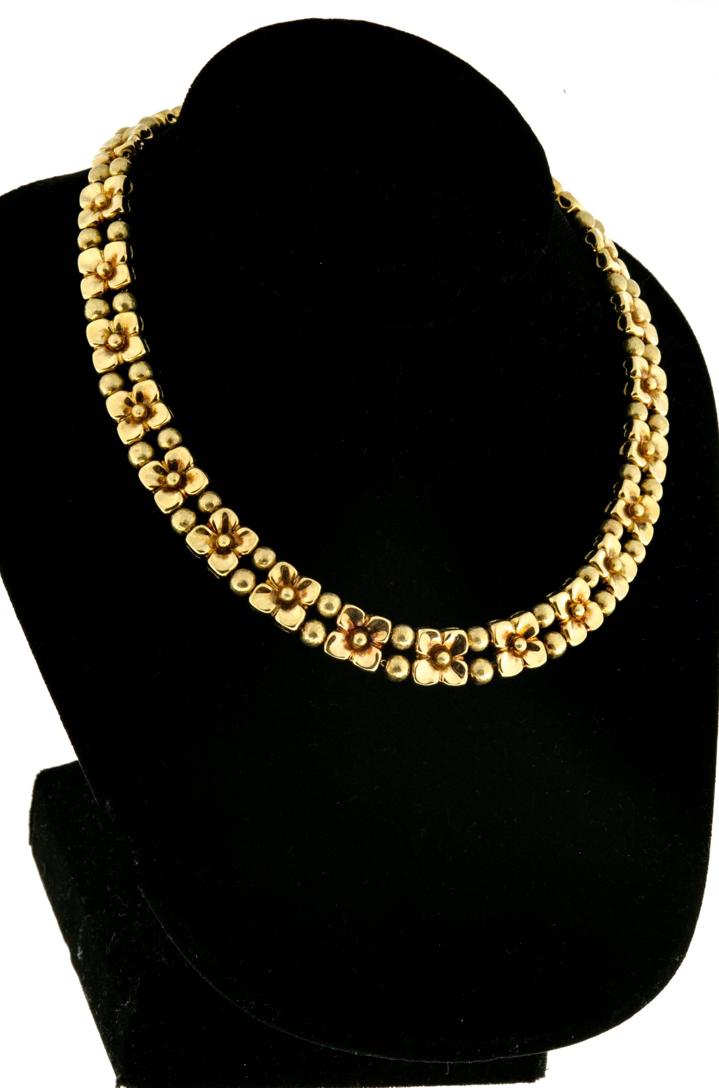 Women's Diamond Gold Flower Cable Chain Textured Necklace