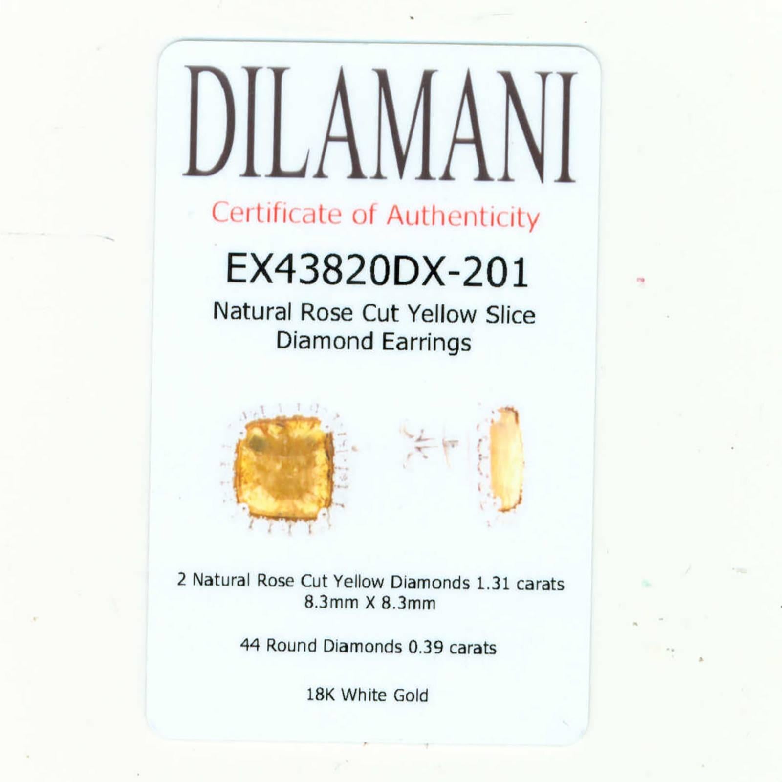 Dilamani 1.31 Carat Natural Fancy Yellow Cushion Diamond Halo Gold Earrings In Good Condition For Sale In Stamford, CT