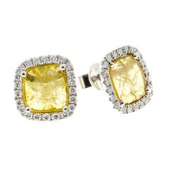 Dilamani Natural Fancy Yellow Cushion Diamond Halo Gold Earrings 1