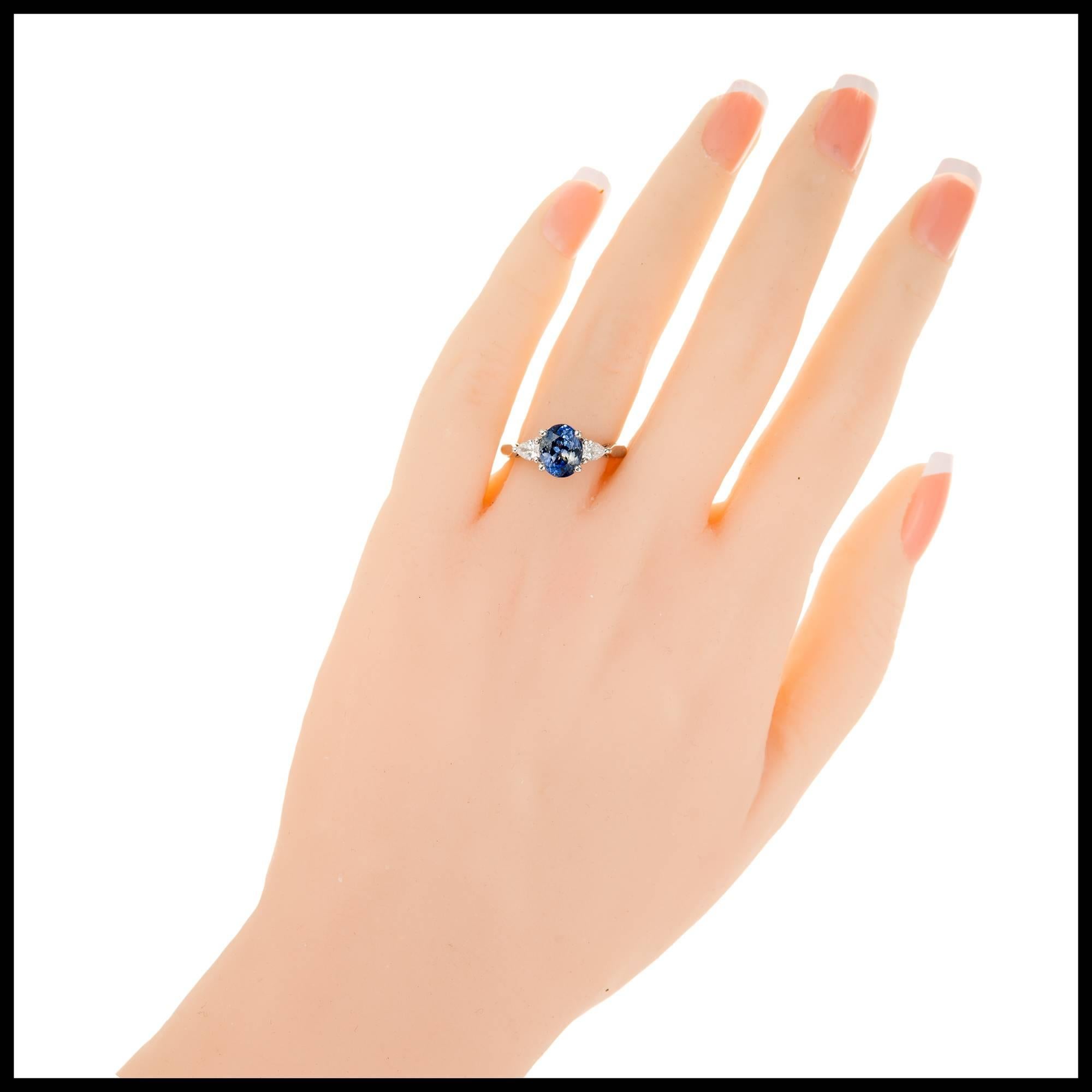 Peter Suchy 2.35 Carat Blue Sapphire Pear Diamond Platinum Engagement Ring For Sale 2