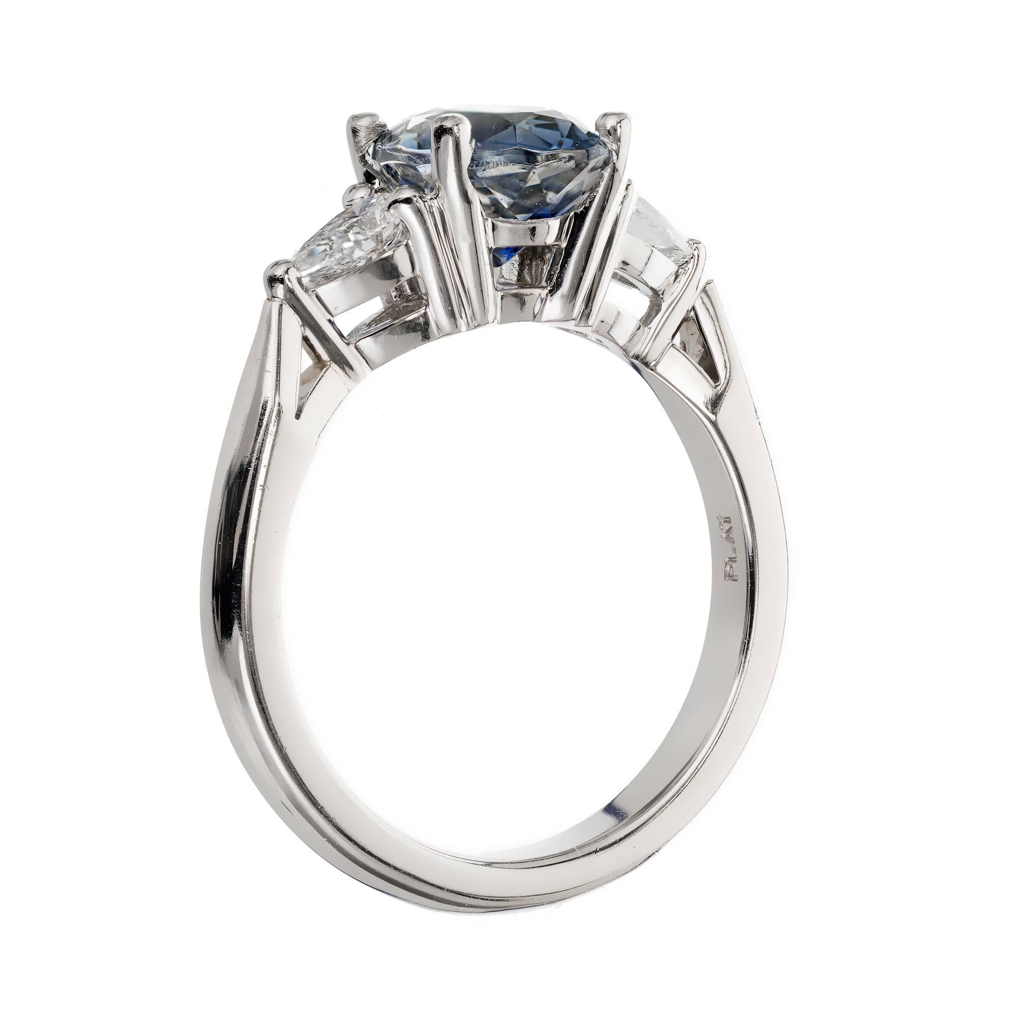 Peter Suchy 2.35 Carat Blue Sapphire Pear Diamond Platinum Engagement Ring For Sale 3