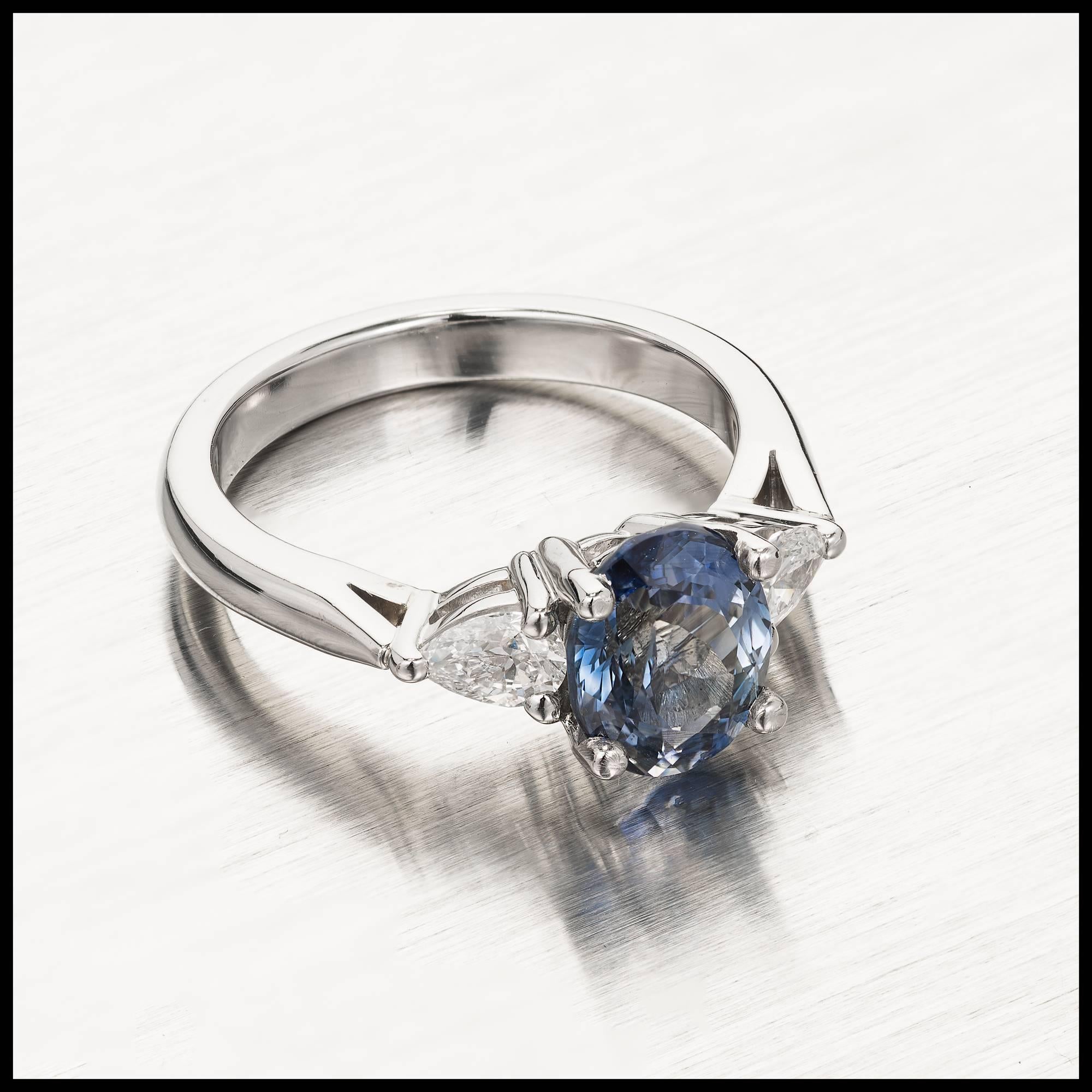 Peter Suchy 2.35 Carat Blue Sapphire Pear Diamond Platinum Engagement Ring For Sale 4