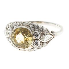 Yellow Natural No Heat Sapphire Diamond Platinum Ring