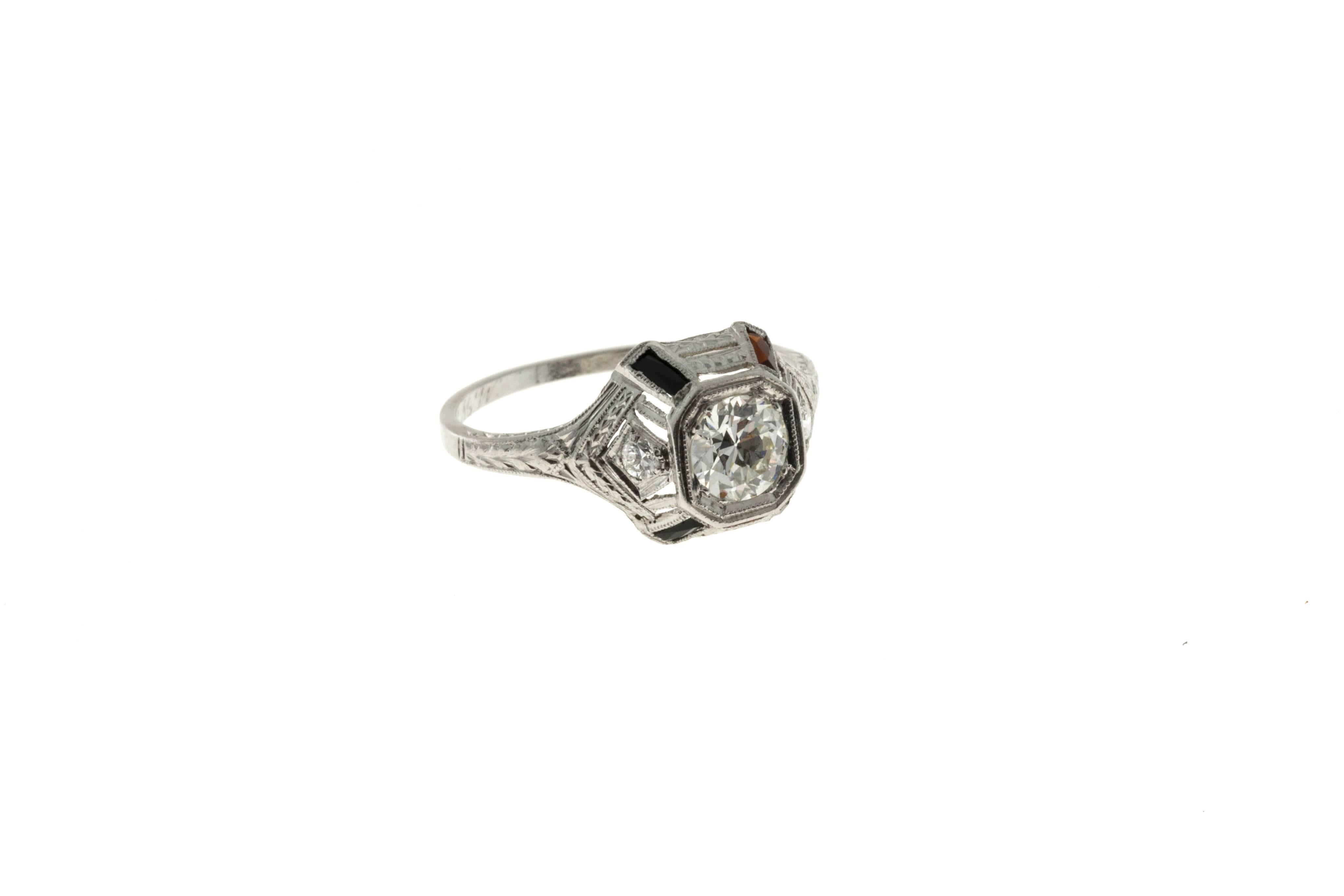 Diamond Onyx Platinum Eight Sided Domed Engagement Ring 1