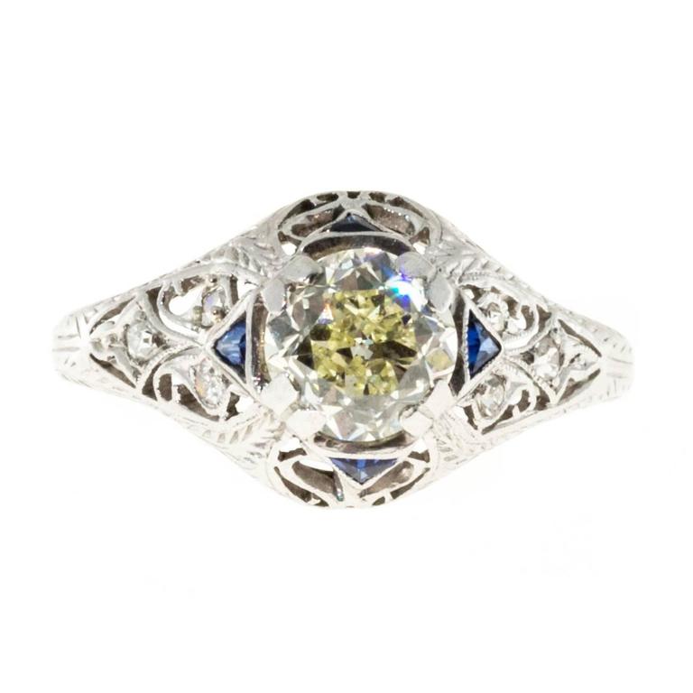 Diamond Platinum Raised Crown Hand Engraved  Engagement  