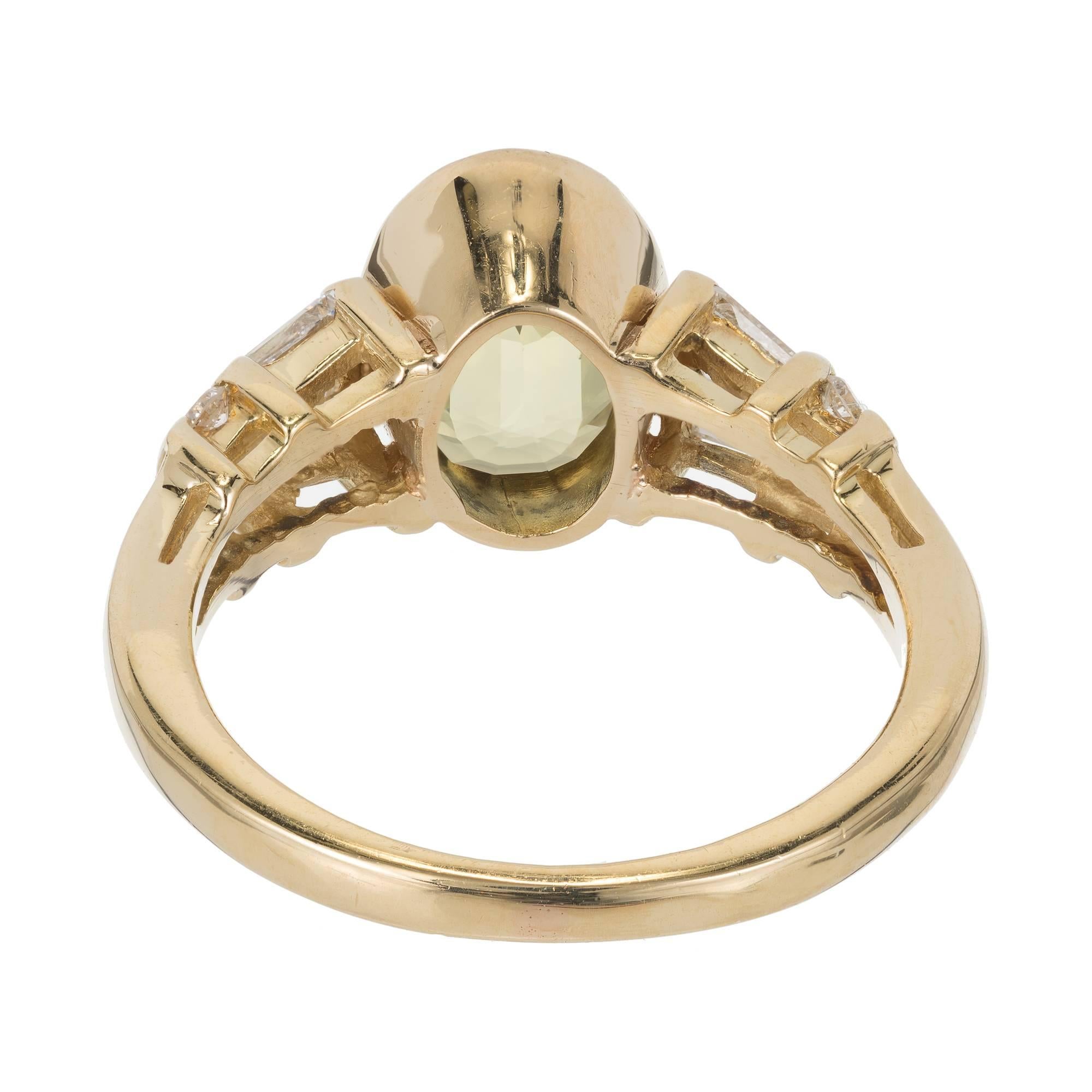 Peter Suchy 2.64 Carat Green Yellow Sapphire Diamond Gold Engagement Ring 4