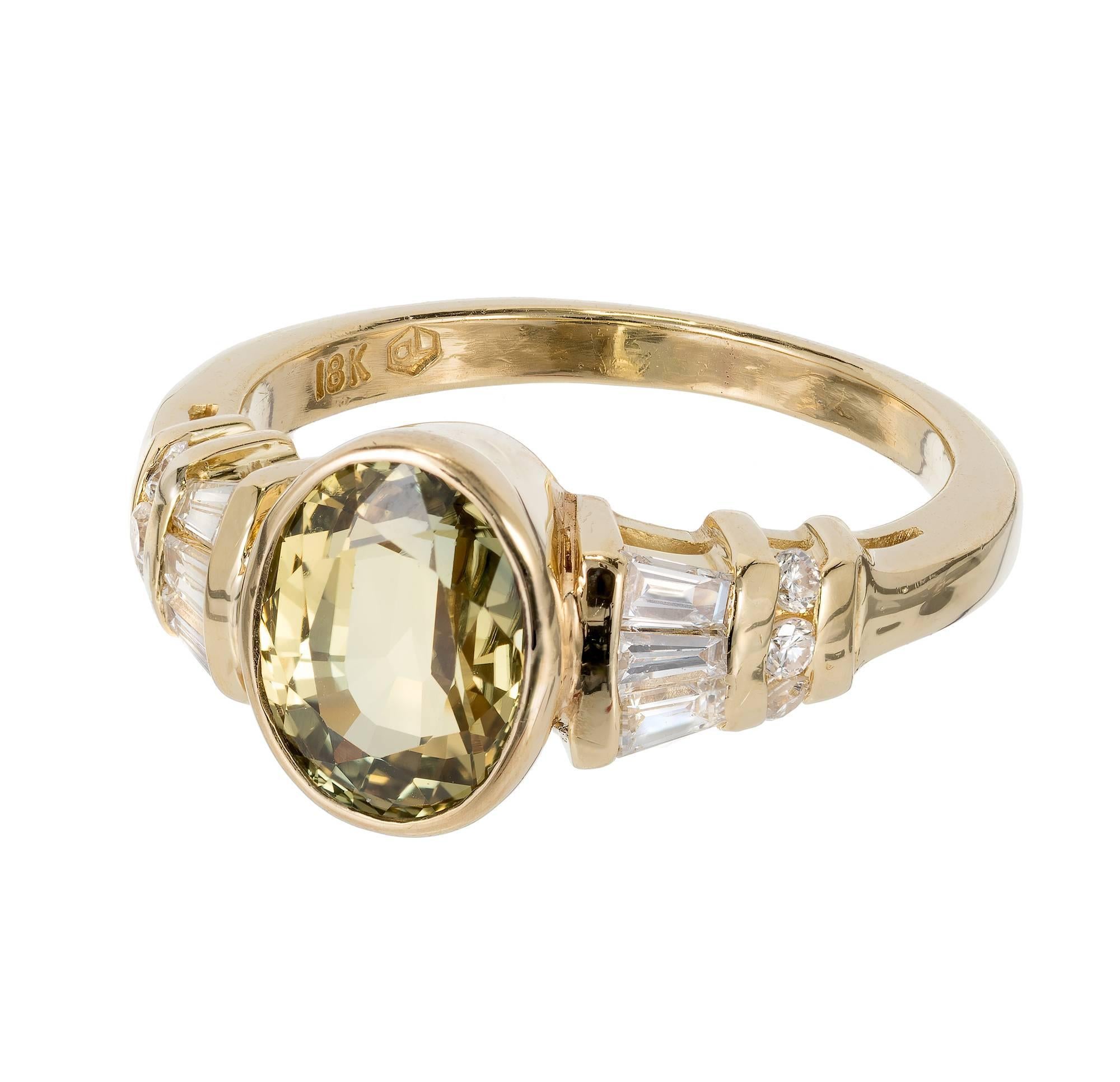 Baguette Cut Peter Suchy 2.64 Carat Green Yellow Sapphire Diamond Gold Engagement Ring
